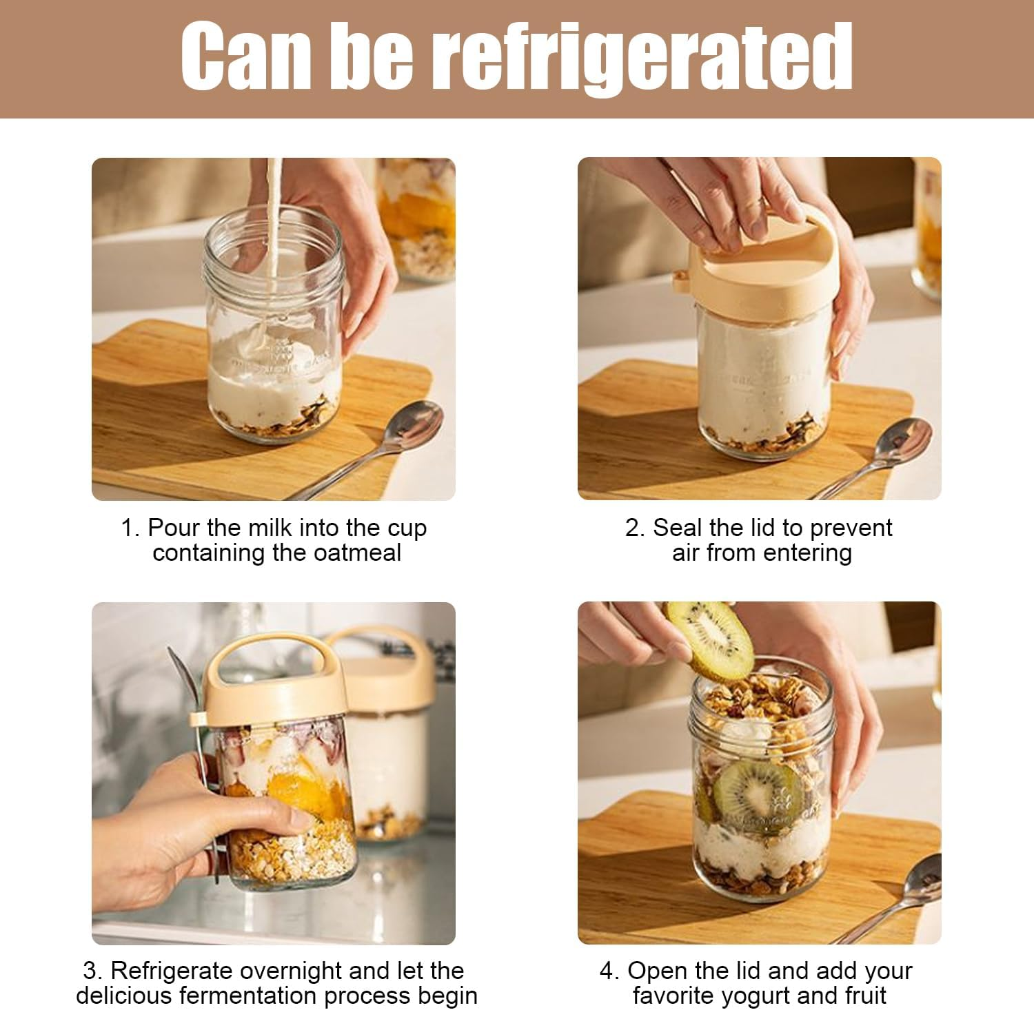 6 PCS 15OZ Overnight Oats Containers Jars with Lids and Spoons, Oatmeal Containers with Handle, Wide Mouth Glass Mason Overnight Oats Jars for Cereal Fruit Vegetable Milk Salad Yogur