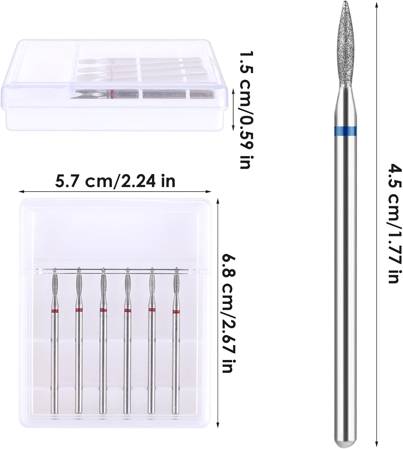YUXIANLB 6Pcs Cuticle Drill Bit, Flame Shape Diamond Nail Drill Bits Set with Case, Professional Manicure Tools 3/32" Flame Cuticle Clean Nail Carbide Bits for Home Salon image number 6