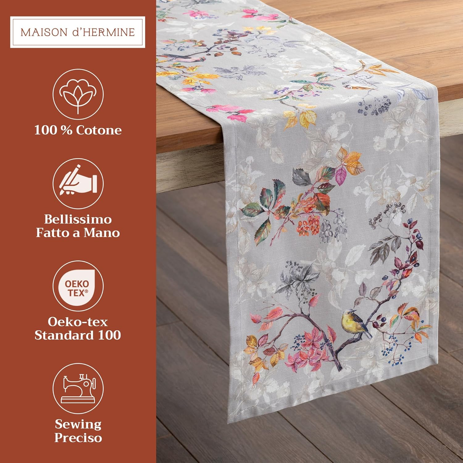 Maison D'Hermine Equinoxe 100% Cotton Table Runner for Party | Dinner | Holidays | Kitchen | Thanksgiving / Christmas (Grey, 50 Cm X 150 Cm) image number 2