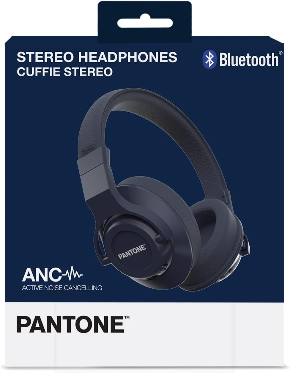 Pantone Celly, Line Wireless Headphones, Bluetooth 5.0 Technology with Active Background Noise Cancellation, Padded Pavilions and Adjustable Headband, 16 Hours of Music Playback, Navy image number 1