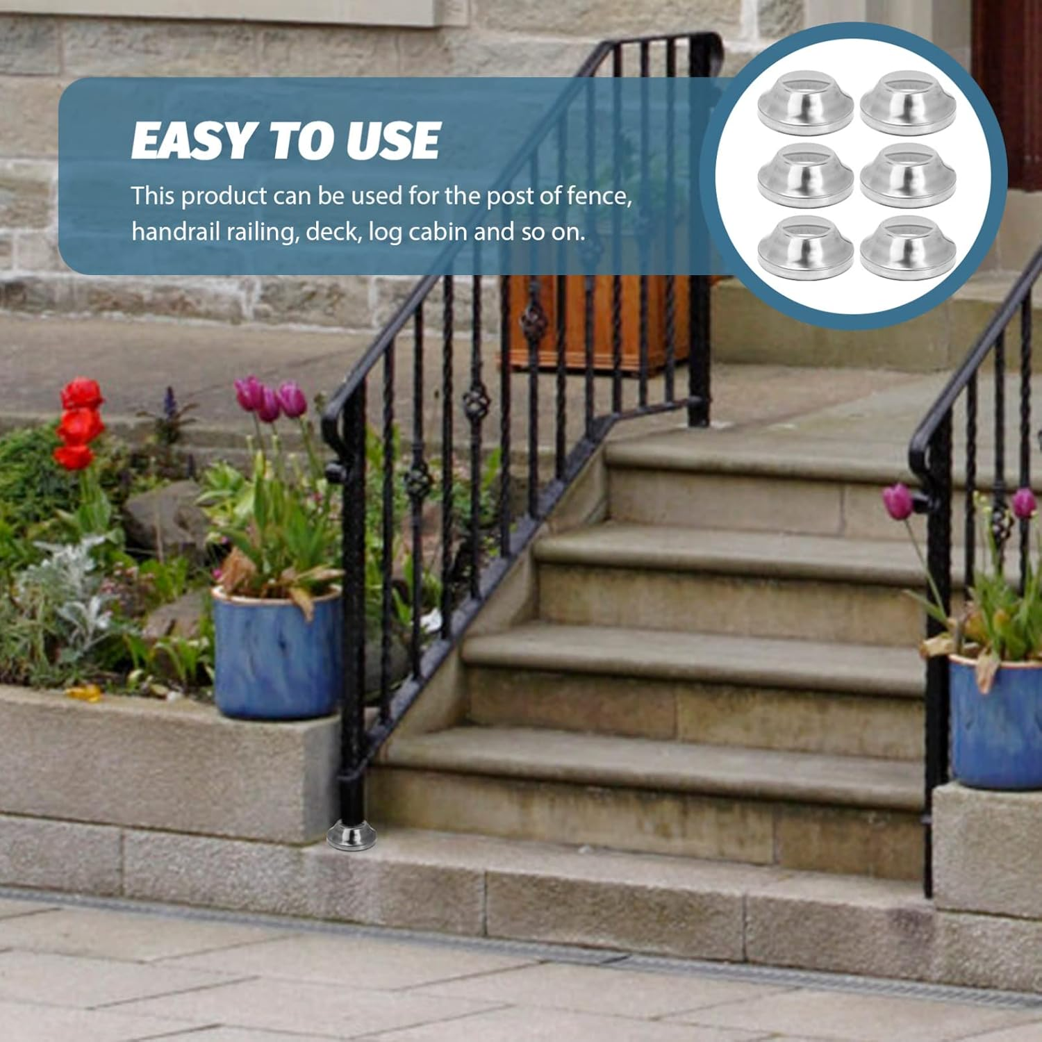 Homoyoyo 6Pcs Railing Support Post Base Trim Bracket Post Skirt round Tube Anchor image number 2