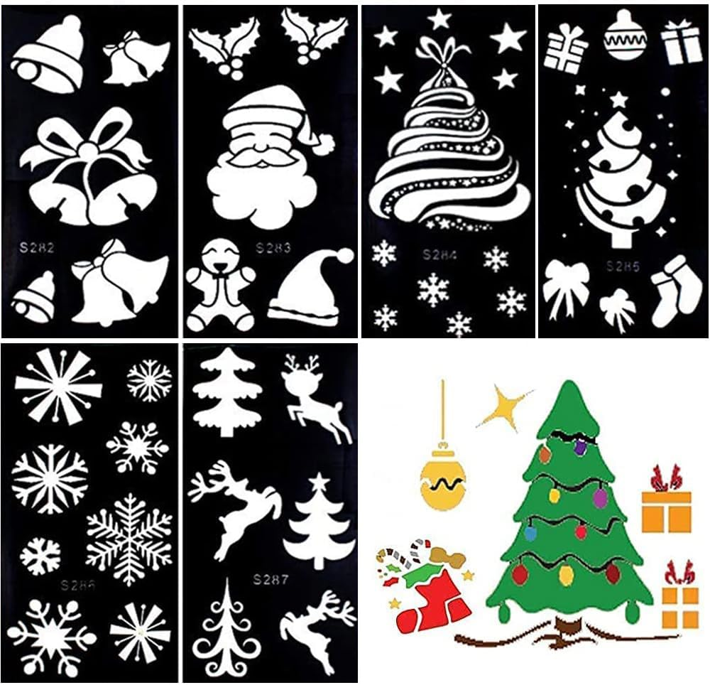 Xmasir 6 Sheet Xmas Glitter Tattoo Stencils for Kids Christmas Party Decoration Chlidren Drawing Templates Christmas Temporary Tattoo 7.08'' X 3.35'' image number 3