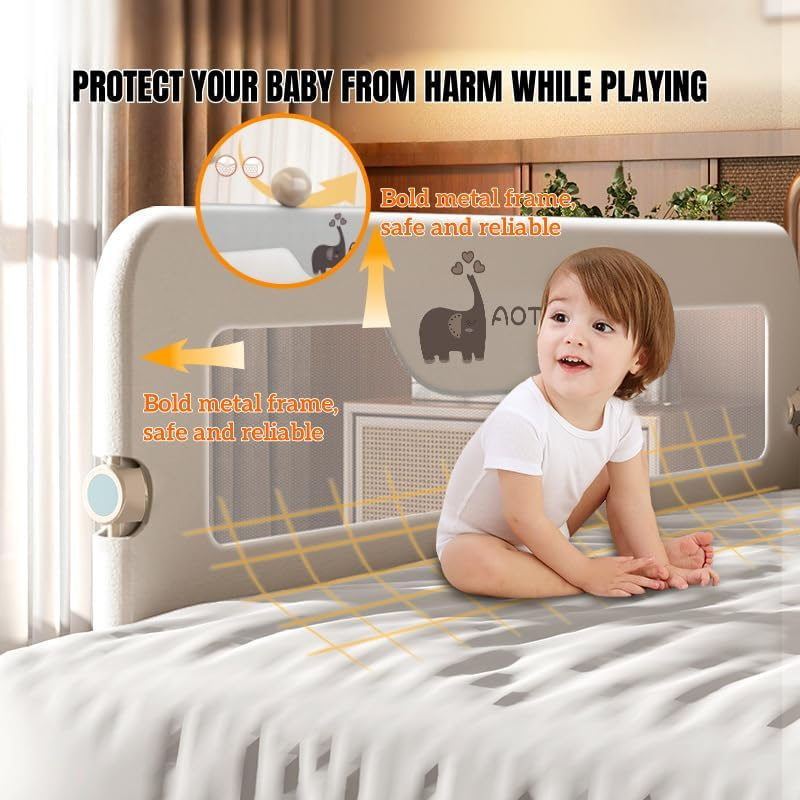 Elephant Toddler Bed Rail, 180Cm Extra Long Baby Kids Bed Rails Guard, Foldable and 14 Levels of Height Adjustable, Suitable for Built-In and Flat Beds, to King Size Mattresses - 180Cm W X 70Cm H image number 1
