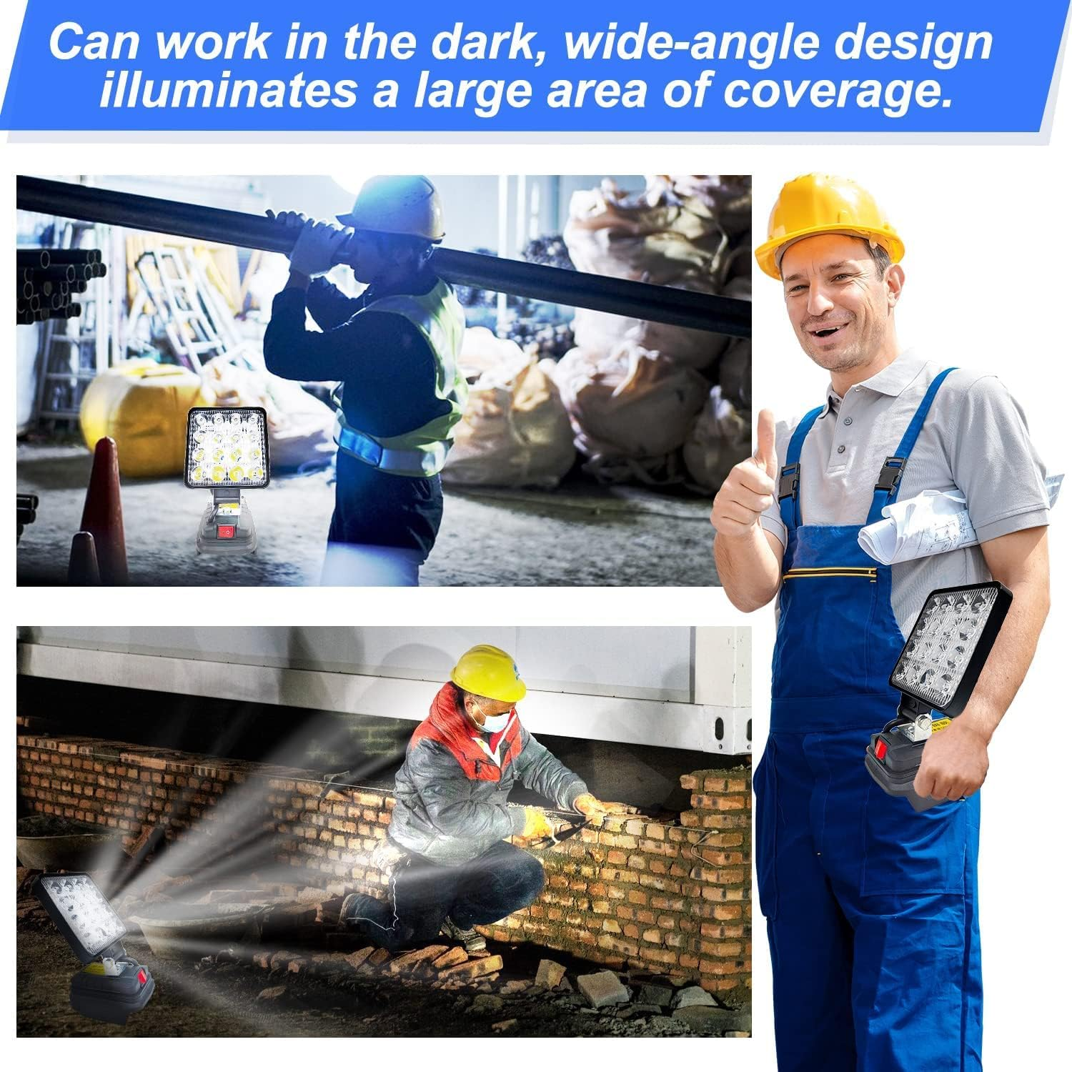 Battery Lamp for Makita 18 V, 27 W LED Work Light, Battery, Multifunctional LED Spotlight Battery, Portable Construction Site Lamp, Torch for Makita 18 V Lithium Ion Battery image number 1