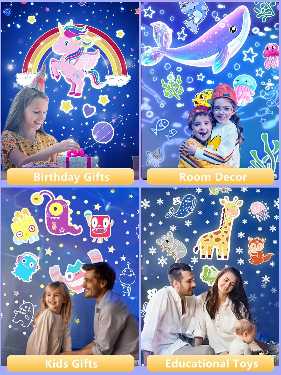 21 Sets of Films, Projector Night Light for Kids Bedroom, Kids Night Light Projector, Ceiling, Star Galaxy Projector with 360&deg; Rotation, Dimmable for Girls, Birthday, Christmas, Nursery, Room Decor