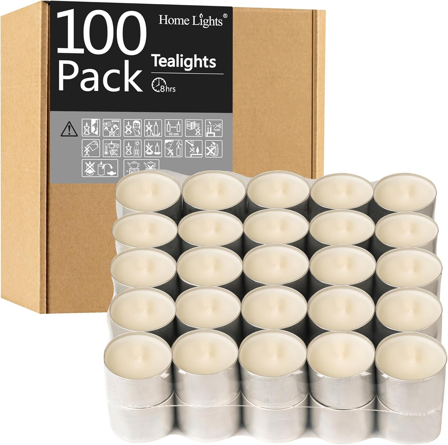 Homelights Tealight Candles - 8 Hour Long Time Burning, Giant 100,200,300 Packs -White Smokeless European Tea Light Unscented Candles for Shabbat, Weddings, Christmas,Home Decorative -100 Pack image number 3