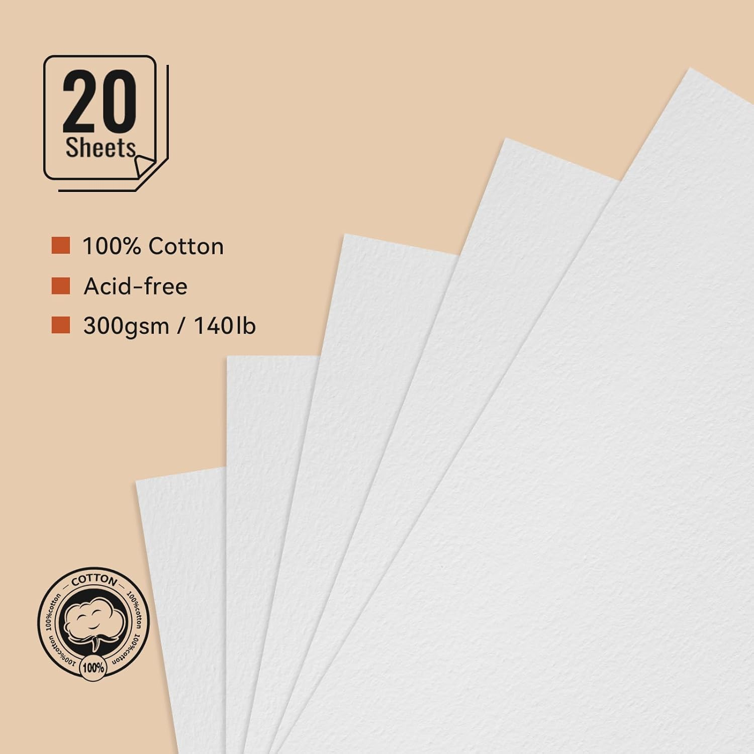 Lightwish Watercolor Sketchbook,100% Cotton Acid Free Watercolor Journal,300Gsm/140Lb Cold Press Watercolor Paper for Artists,Adults,Students,20 Sheets,5.5 * 8.2 Inches Paper