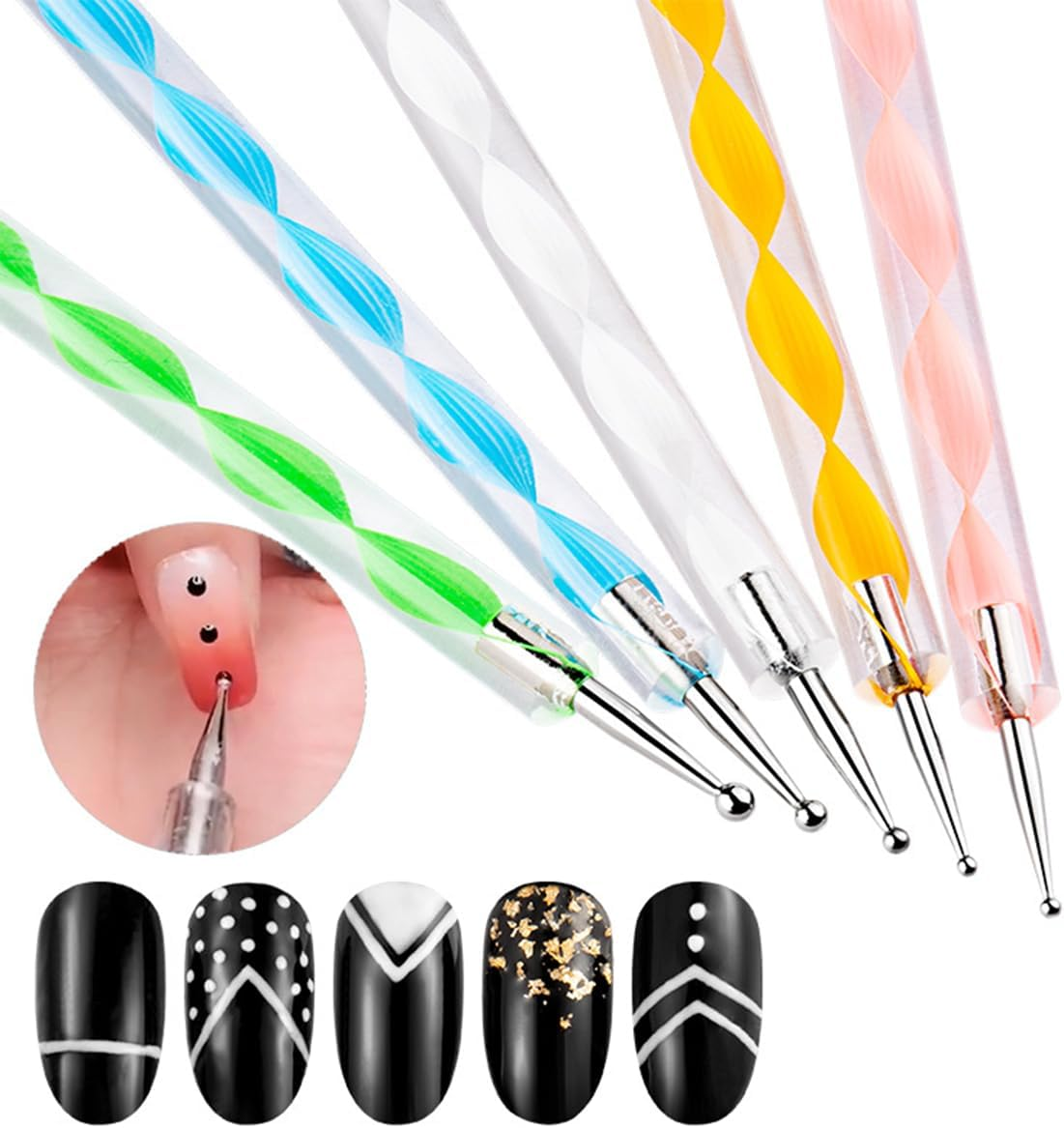 Nail Dotting Tools Kit - 10 Pcs, 5 Double-End Tools, 5 Nail Liner Brushes - C-10Pcs image number 5