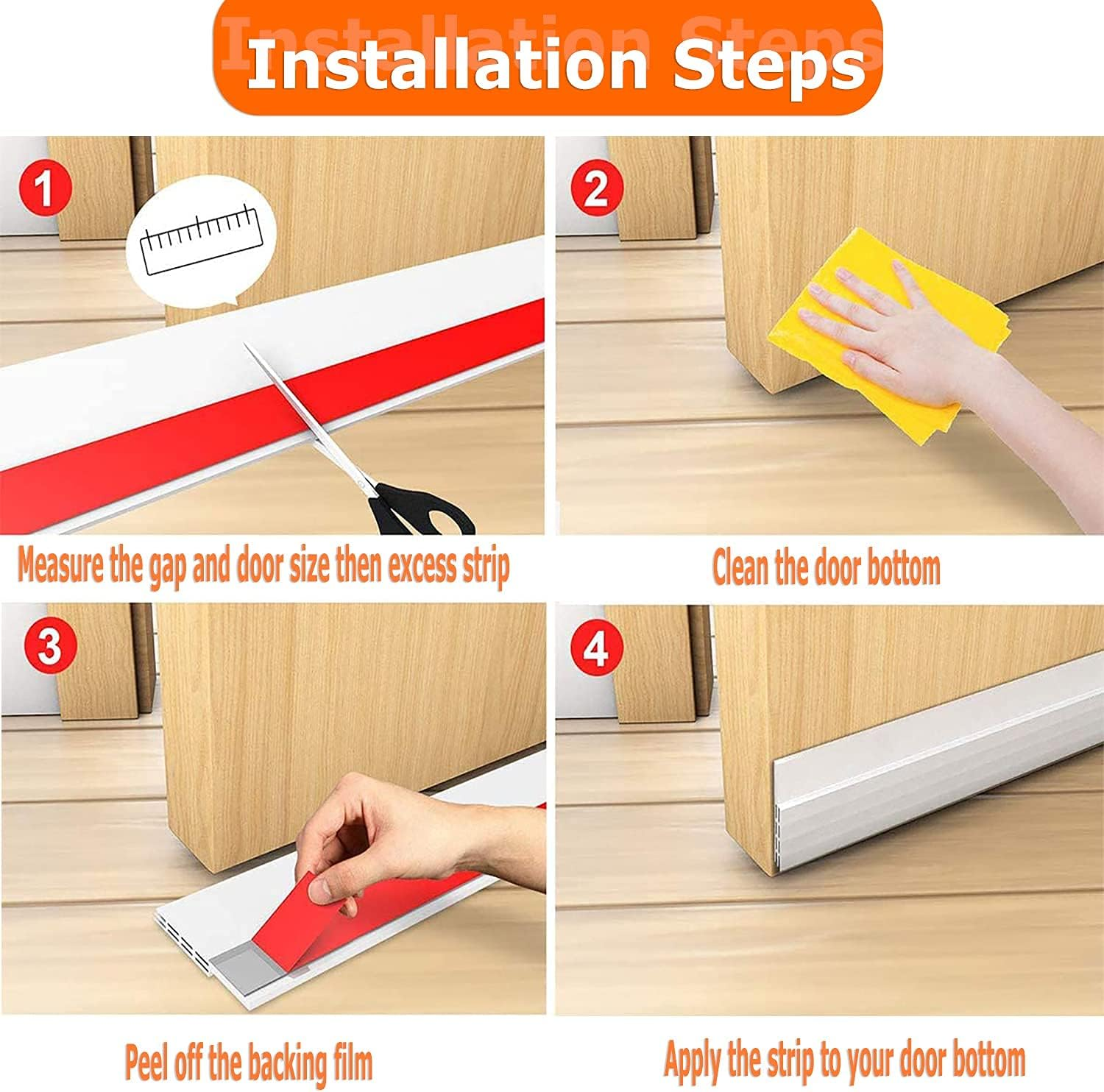 2 Pack Door Draft Stopper under Door - Heavy Duty Weatherproof Seal Strip, Soundproof & Anti-Dust Blocker, Mouse Insect Barrier for Home Doors - White - White image number 6