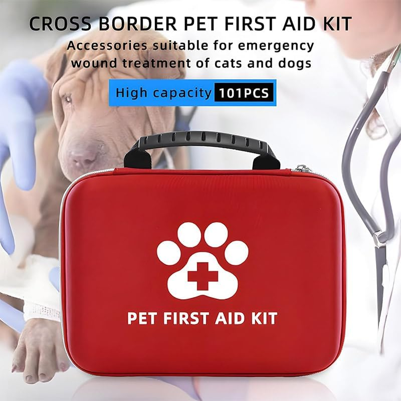 AIMALL Comprehensive Pet First Aid Kit, Cat and Dog Emergency Wound Treatment Pack, 101-Piece Set, Durable EVA and Oxford Fabric Case, Red image number 4