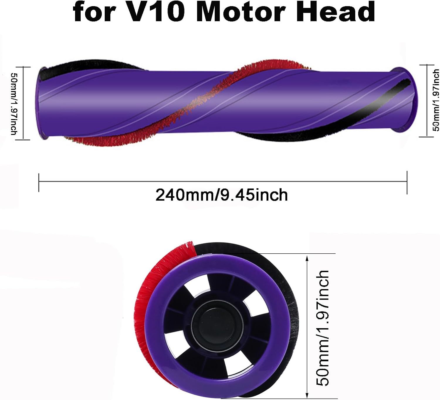 HUAYUWA Replacement Brushroll Carpet Brush Cleaning Roller Sweeper Bar (4 Holes Interior, D=50Mm) Fits for Dyson V10 Motor Head Vacuum Cleaner Rolling Brush Bar Spare Parts image number 1