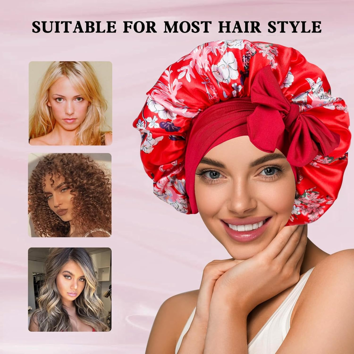 Silk Hair Bonnet for Sleeping, Double Layer Slip Silk Bonnet for Curly Hair, Breathable & Secure Fit
