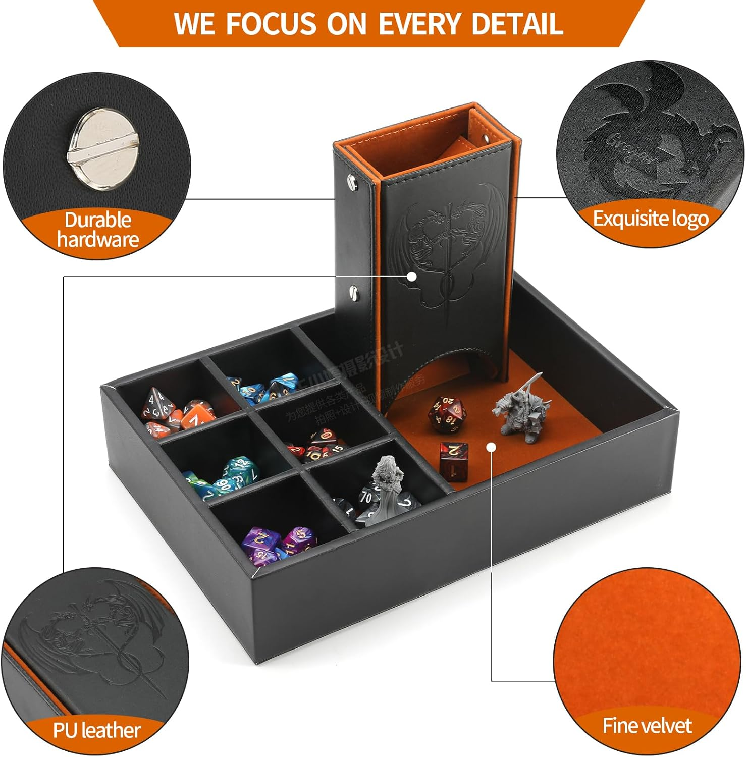 DND Dice Tray and Dice Tower with Storage, 3 in 1 Dice Rolling Tray with Lid, Portable Dice Box Storage, DND Dice Holder for Dungeons and Dragons D&D RPG MTG Table Games - Brown