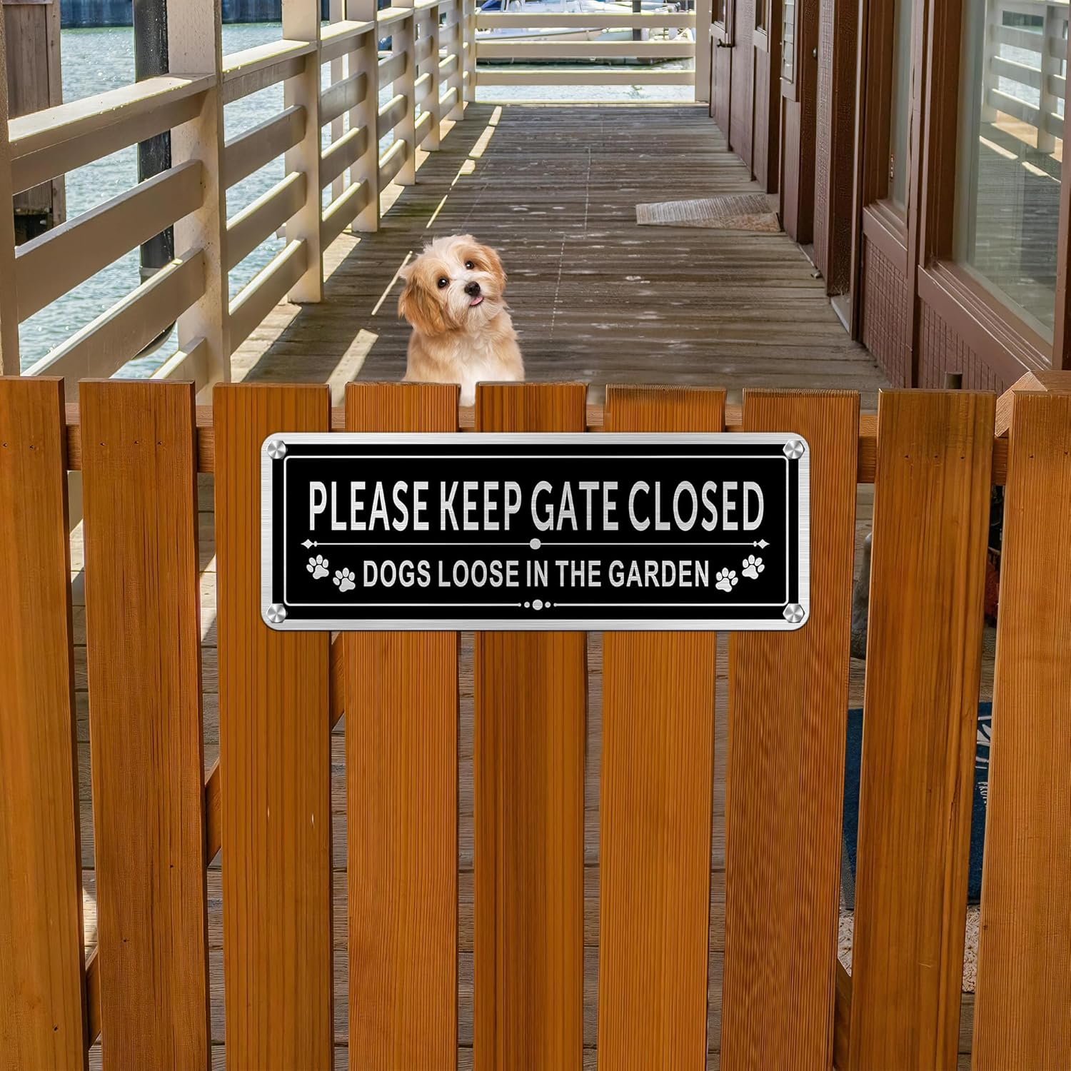 Please Keep Gate Closed Sign-25 * 9CM Dog Loose Signs Gates,With Pre-Drilled Holes and Adhesive Backing Suitable for Outdoor Gate Fencing image number 2