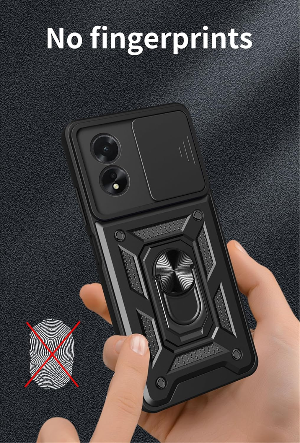 Nexue Case for Oppo A5 Pro 5G,TPU Rugged Heavy Duty Cover with PC Folding Bracket and Sliding Camera Lens Protection,Magnetic Car Mount Supported,Impact-Resistence, ﻿Black image number 6