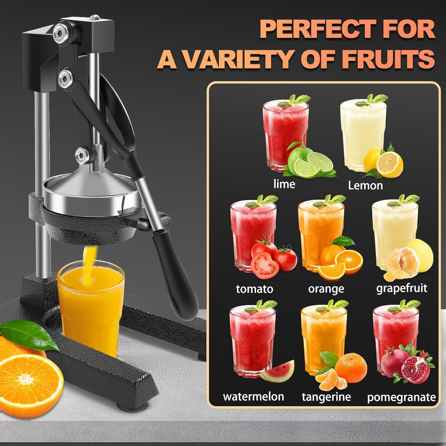 Cast-Iron Citrus Juicer, Chefville Professional Lemon Squeezer, Durable Hand Press with Comfortable Grip Handle and Hexagon Wrench，Easy to Clean & Stainless Steel Orange Juice Squeezer image number 5