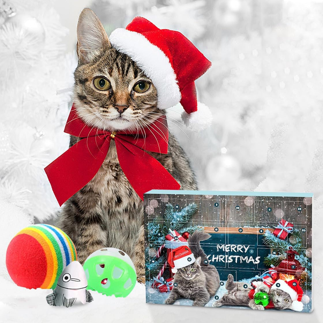 Hyzaphix Cat Christmas Advent Calendar 2024, 24 Day Christmas Countdown Calendar with Assorted Cat Toys for Kitten Cat, Cat Toys Kitten Toys Assortments (Cat) image number 1