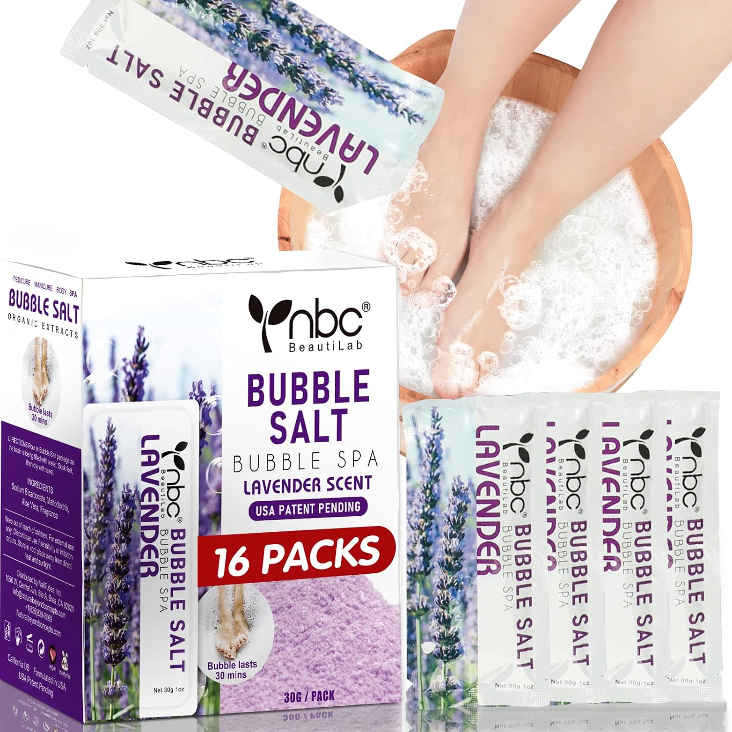 Nbc Beautilab Pedicure Foot Soak, Foot Spa Soak, Pedicure Kit, Bubble Foot Bath for Tired & Dry Cracked Feet, Athletes Feet, Odor Foot and Softens Calluses, Foot Soak 16 Packs a Box, Orange