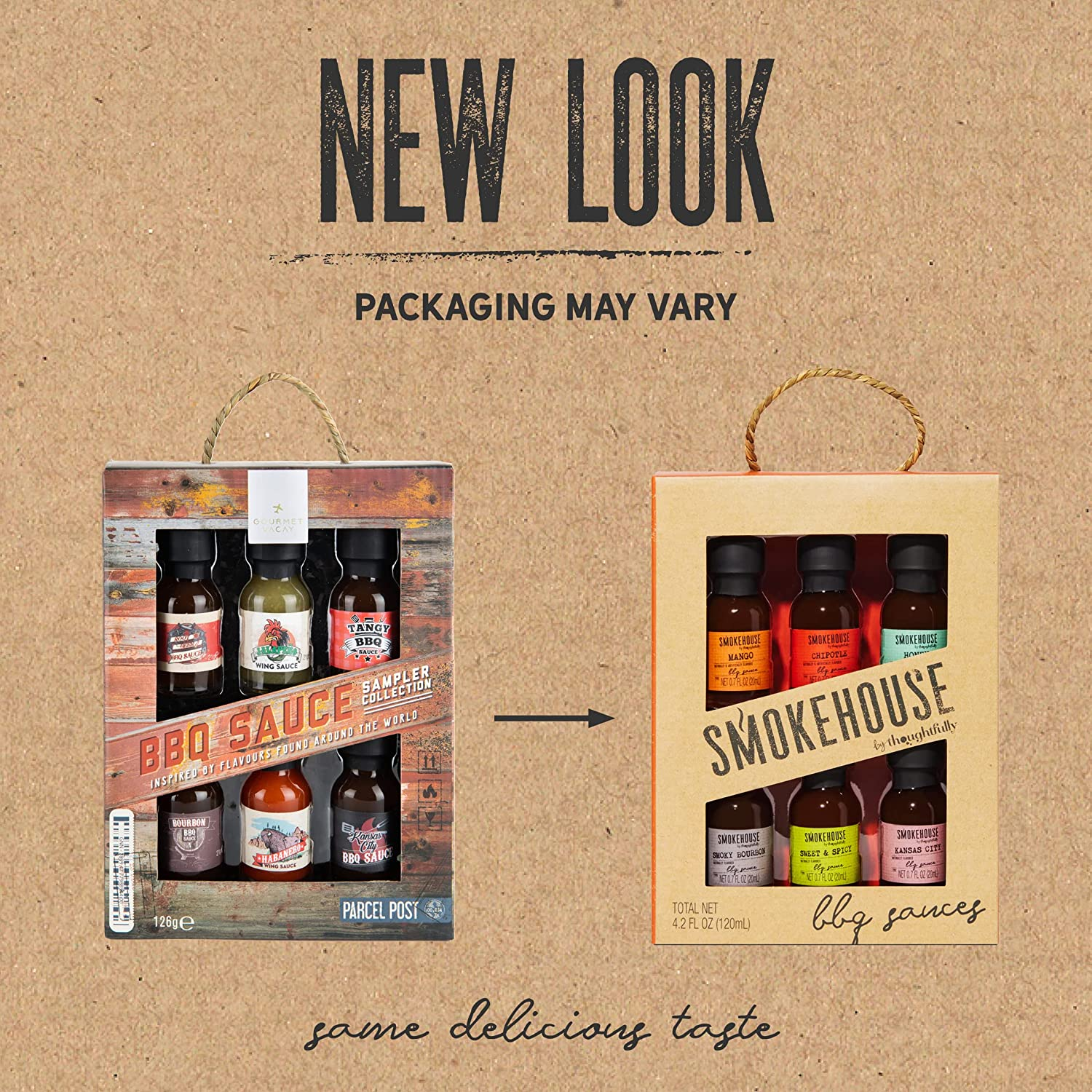 Smokehouse by Thoughtfully, Gourmet Mini BBQ Sauce Gift Set, Flavours Include Honey, Chipotle, Sweet & Spicy, Smoky Bourbon, Mango, and Kansas City, BBQ Sauce Variety Pack, Set of 6 image number 2