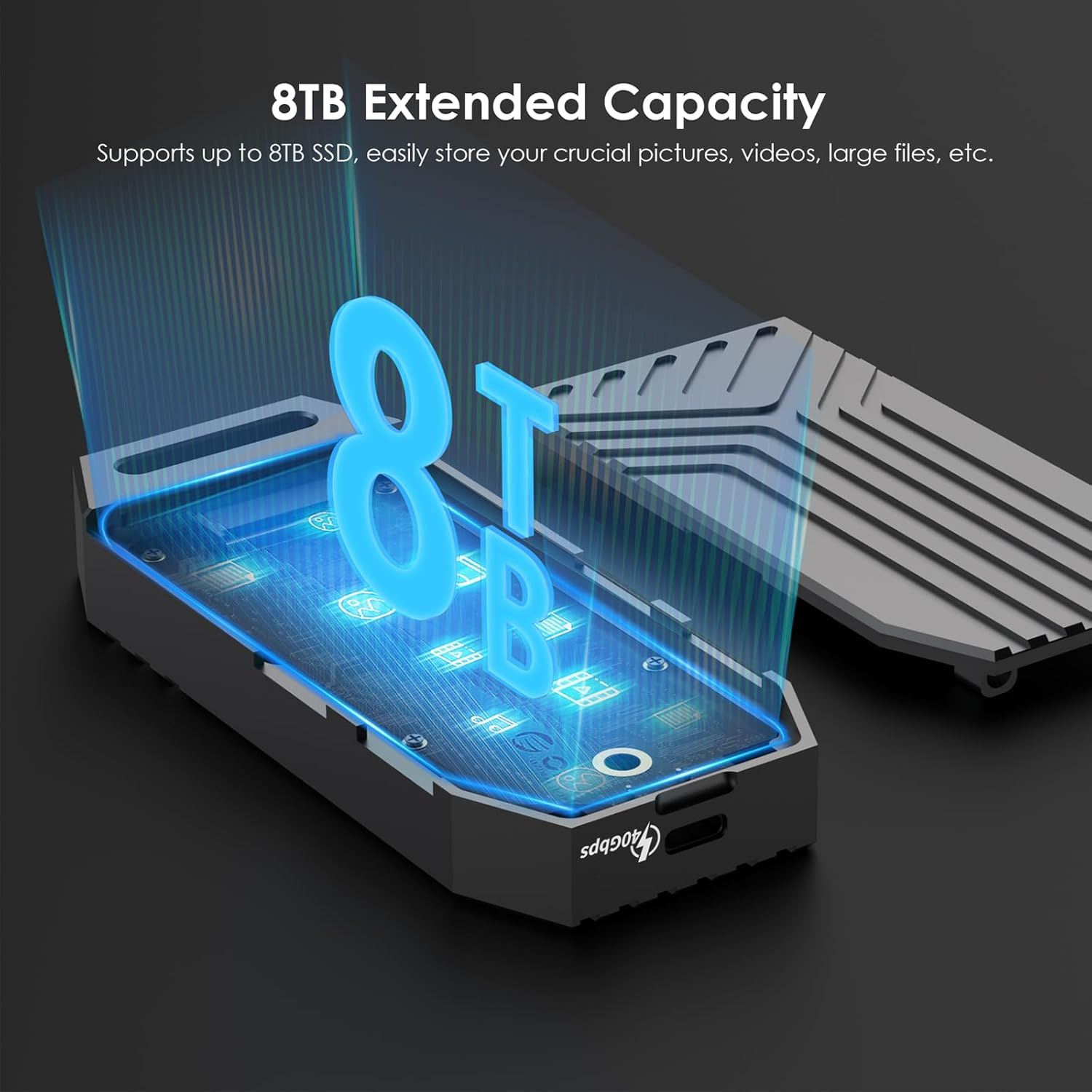 WAVLINK 40Gbps Pcie Nvme SSD Enclosure, USB4 External M.2 Nvme SSD Enclosure, for B+M/M-Key Pcie SSD 2280 Size, Tool-Free Installation, Compatible with Thunderbolt 4/3/USB4/USB C, Max up to 8TB image number 5