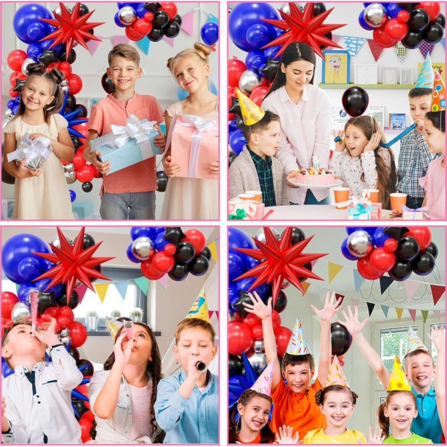 107PCS Blue Red Black Balloon Garland Arch Kit with Large Explosion Star Foil Balloons for Spider Comics Theme Boy Birthday Party Man Superhero Inspired Decorations (A) image number 1