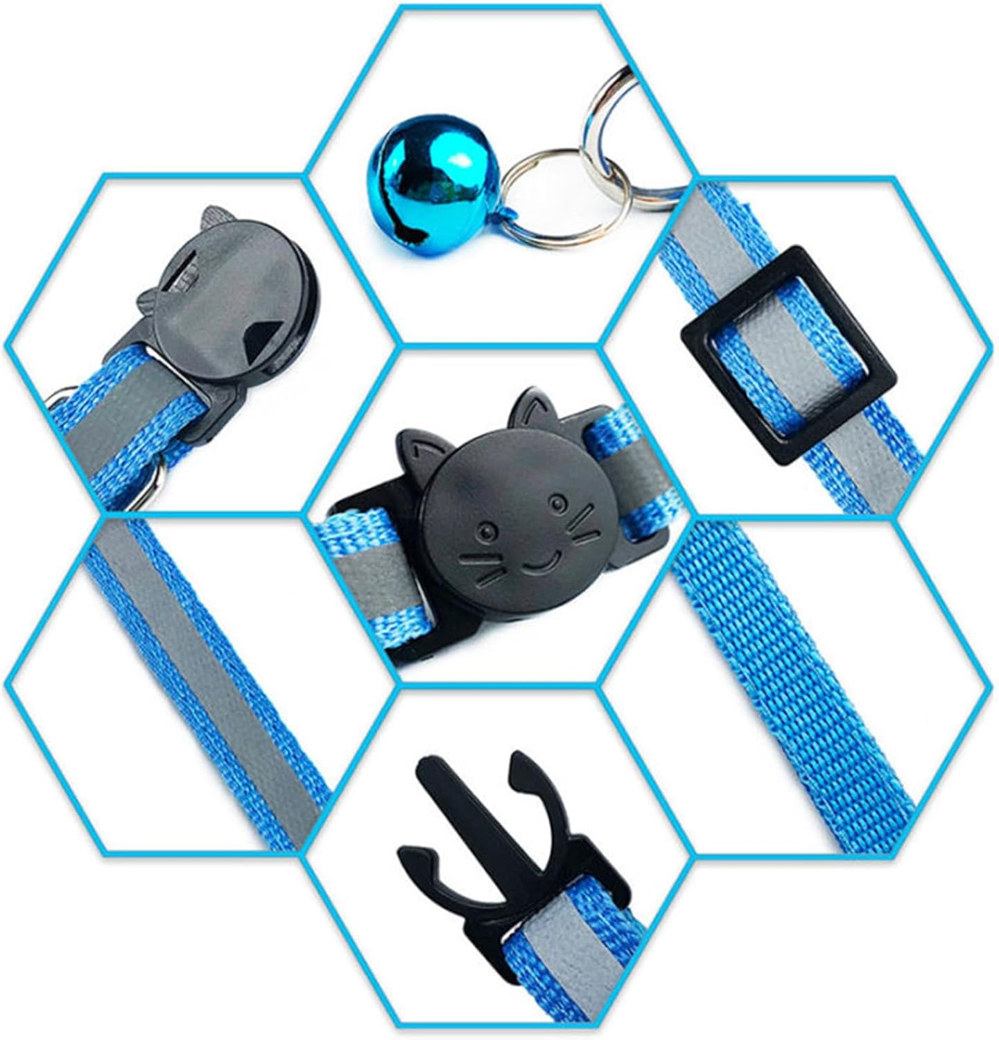 LASIEYO Cat Collar Set Adjustable Bell Collar Pet Cat Kitten Collar with Reflective Strips, Quick Release Buckle (12 Pieces) image number 6