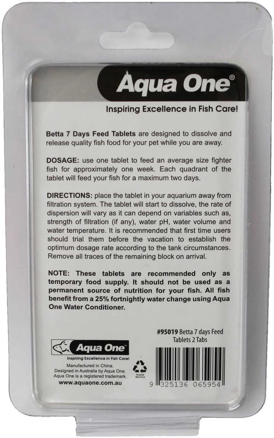 Betta 7 Days Feed Tablets 2 Tabs Aquarium 95019 Slow Release Fish Food Aqua One image number 1