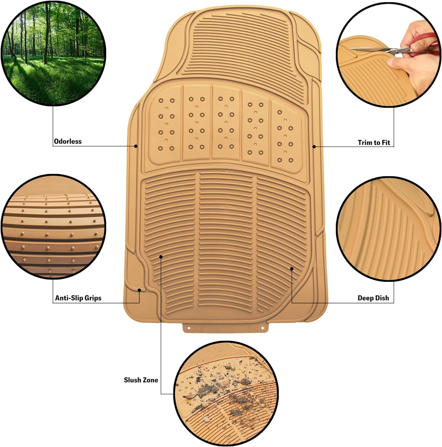 Amazon Basics 3 Piece Car Floor Mat, Beige image number 1