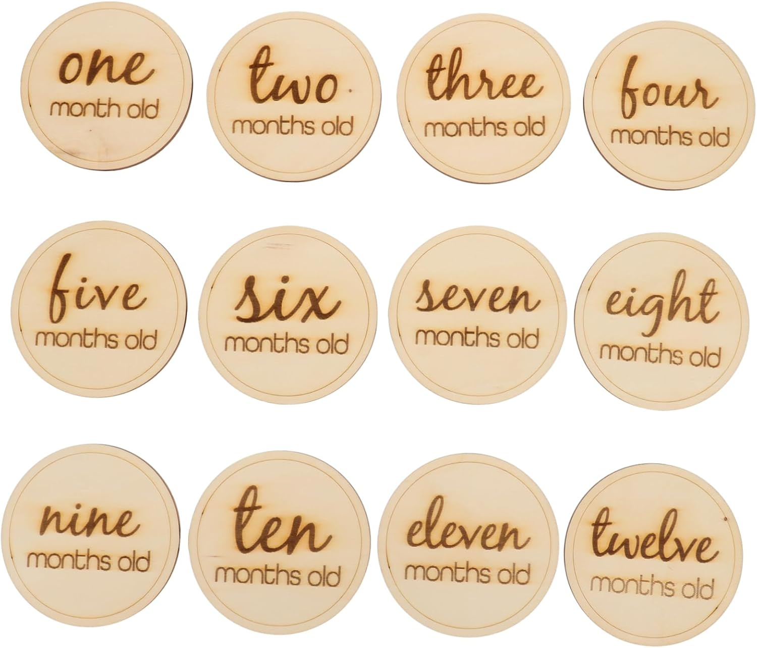 SECFOU 12Pcs Wooden Growth Recording Cards Milestone Photography Props for Newborns for Showers and Monthly Keepsakes