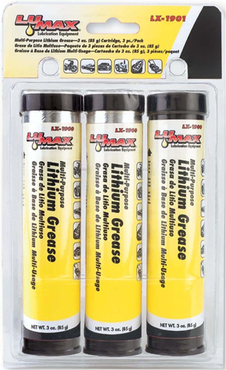 LUMAX LX-1901 Amber Multi-Purpose Lithium Grease Cartridge &ndash; Oz. Pack of 3. Heavy-Duty, Lithium-Base Grease Is Ideal for Most Agricultural, Automotive and Industrial Applications. image number 1
