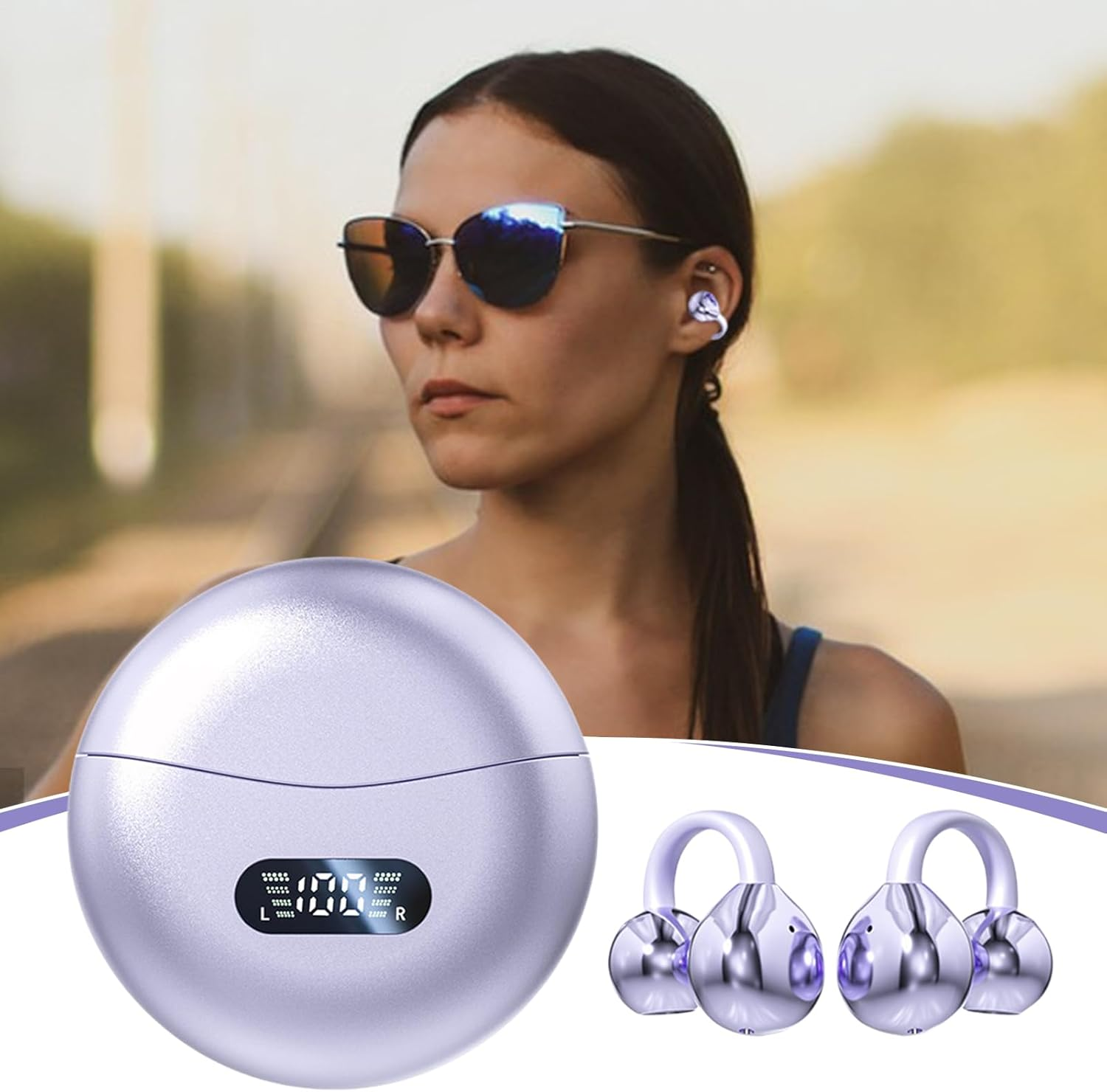 Rrlihjgu Open Ear Headphones - Wireless Bone Conduction Headphones,Noise Cancelling Led Display Comfortable Waterproof Headset for Workout Running outside Sleep Working image number 5