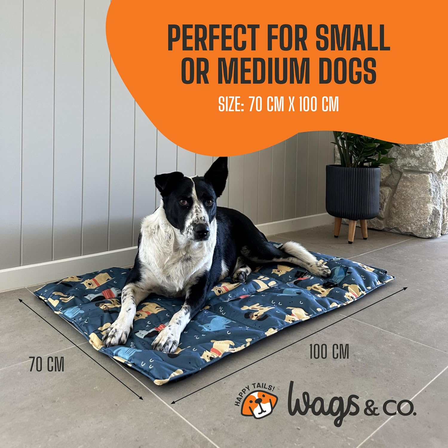 Canine COOSH - Outdoor Folding Dog Travel Mat - 70 X 100Cm. Durable, Easy-To-Clean, Portable Dog Bed for Beach, Bush, Camping, Travel, with Clip-On Carry Strap. (Puppies in the Park) image number 3