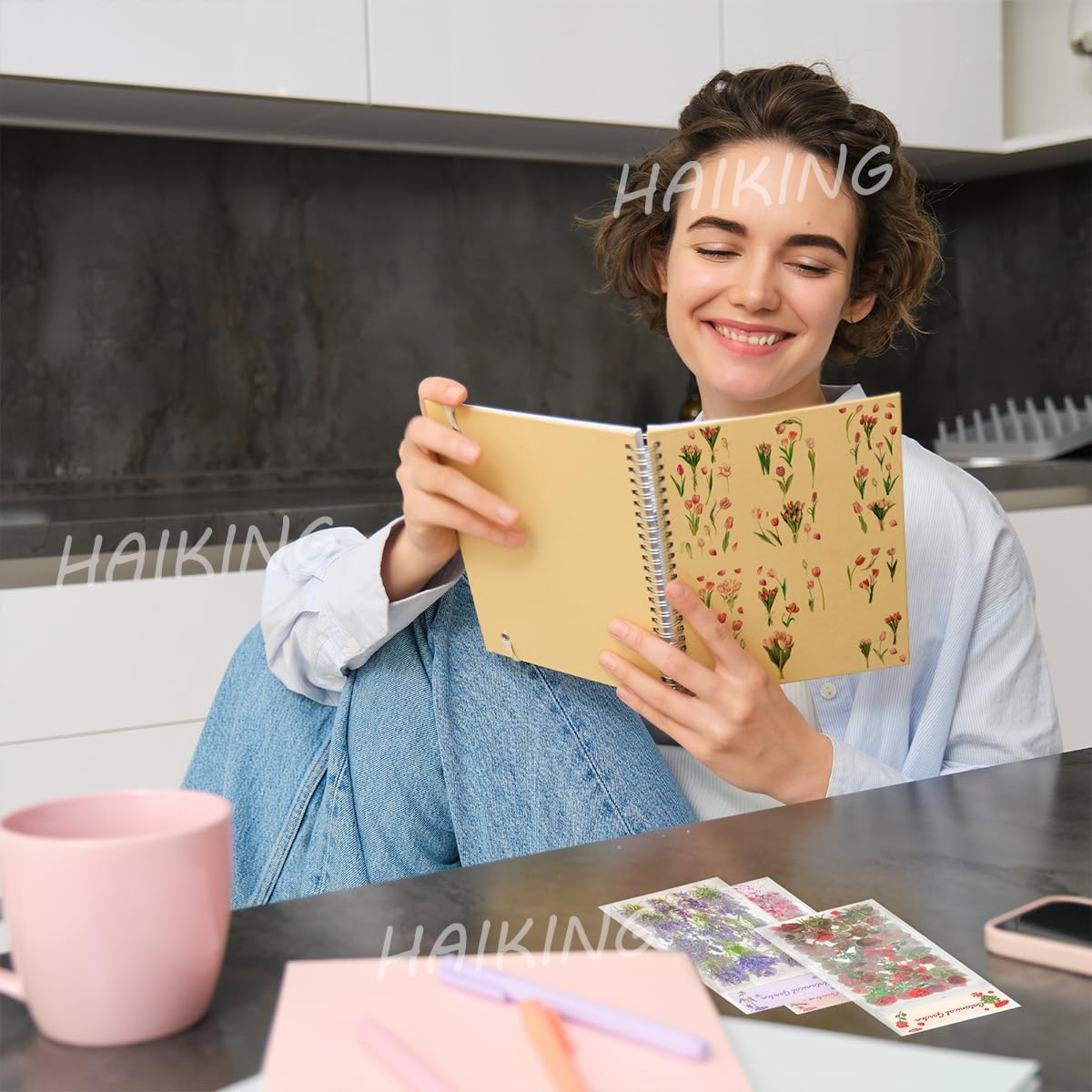 HAIKING Flower Plant Stickers, 48 Sheets PET Floral Stickers for Scrapbook, Journal, Album (8 Styles)