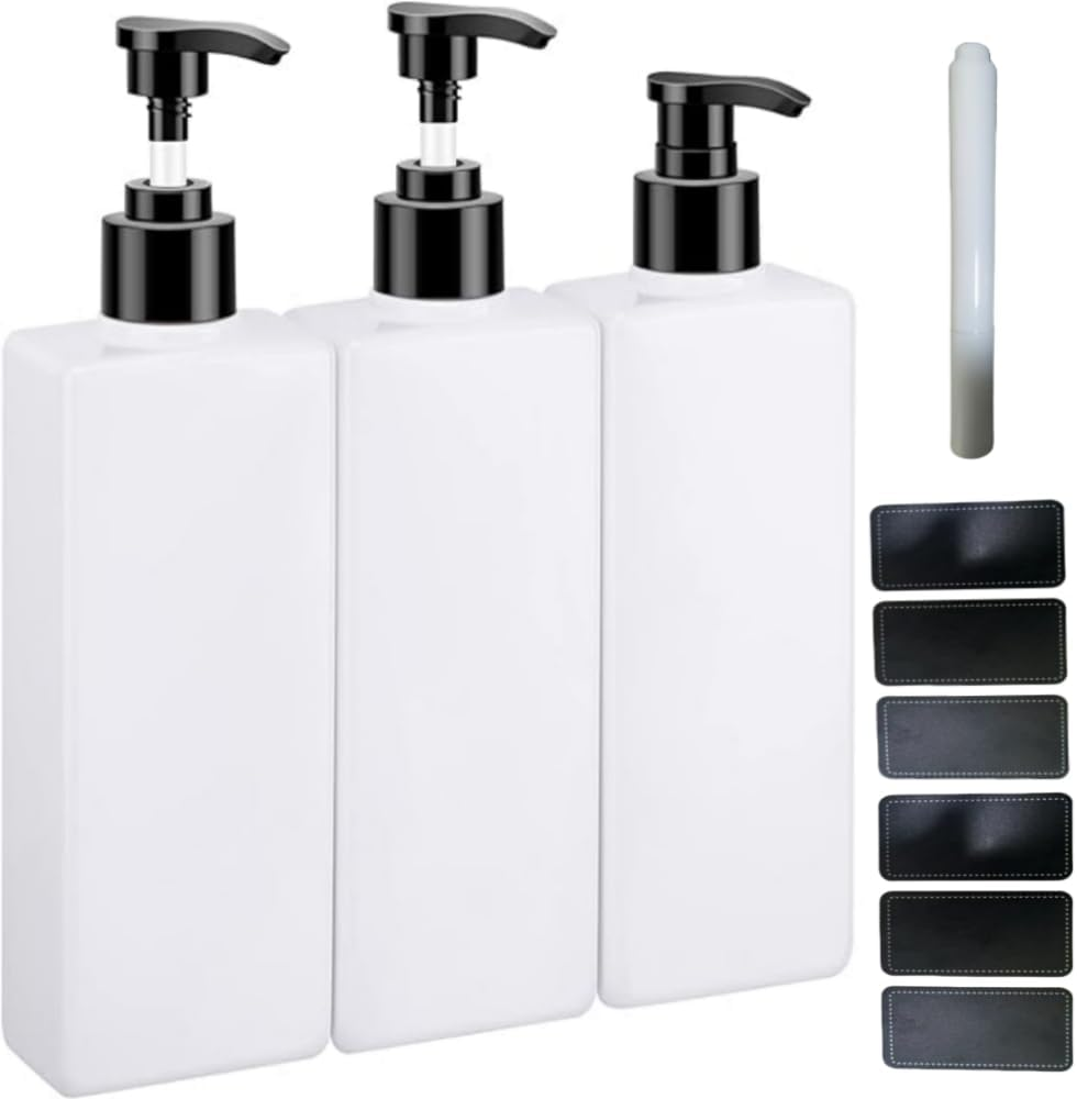 Jindizi Reusable Soap Dispenser, Plastic Lotion Dispenser, 3Pcs Refillable Shampoo Bottles with Labels, Shower Container for Body Soap Shampoo Conditioner 16.9Oz/500Ml image number 2