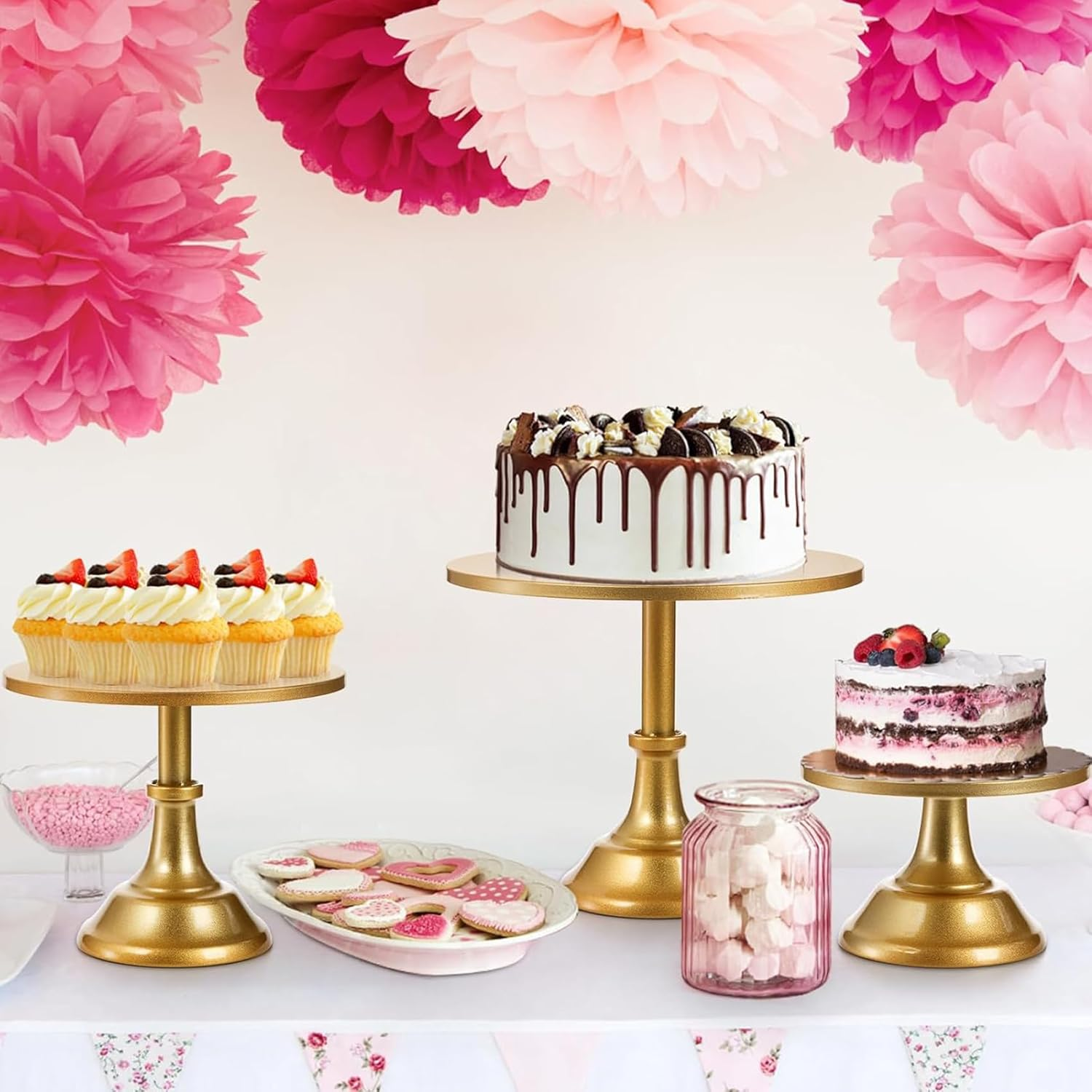 Gold Cake Metal Stands Set, round Cupcake Dessert Table Holder Platter Stand, Cake Display Serving Tower Tray for Baby Shower Wedding Birthday Party Celebration, 3Pcs Diameter 30 25 20Cm image number 3