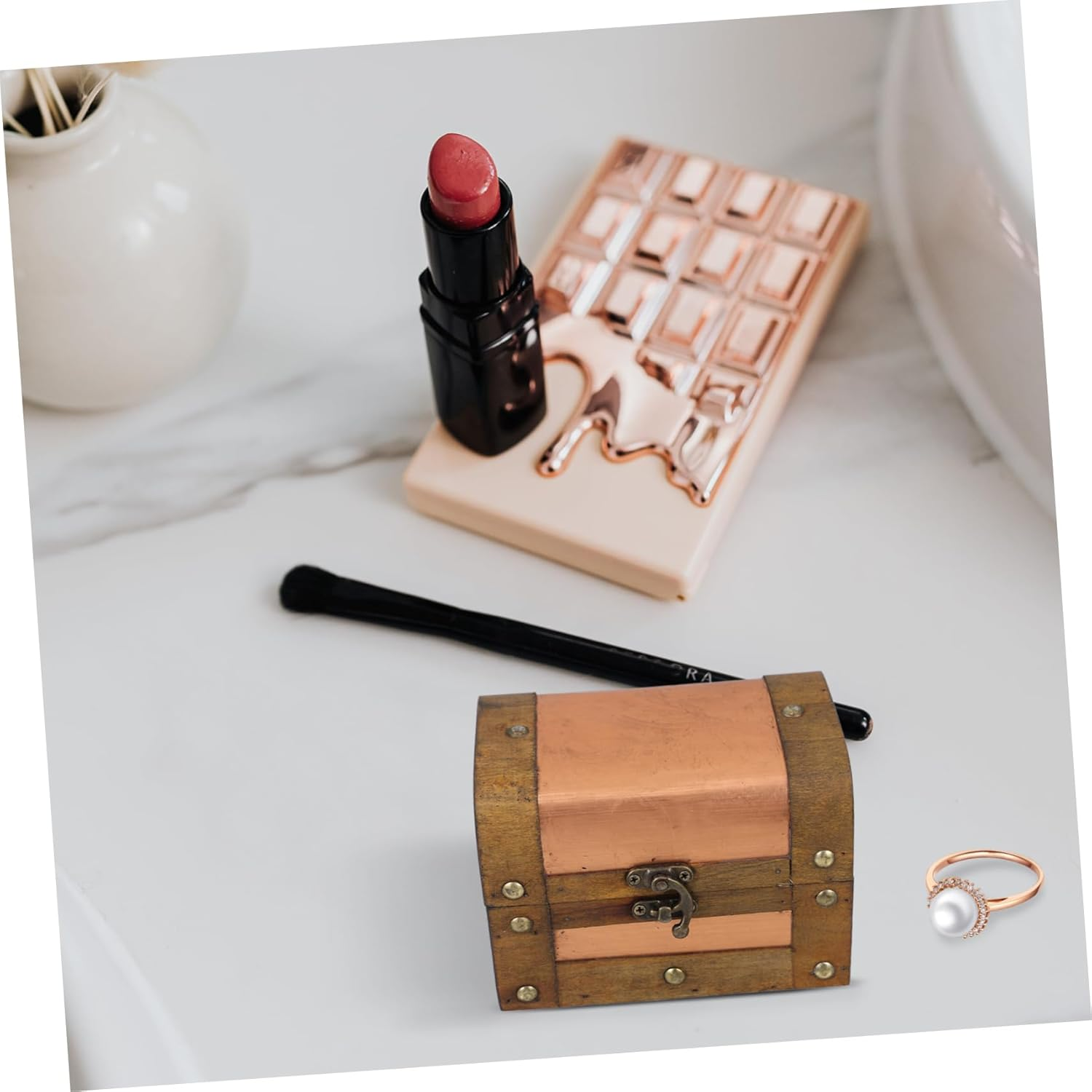 Alipis Wooden Storage Box Vintage Treasure Chest Lock Decorative Jewelry Storage Box Trinket Sundries Case Keepsake Container for Jewelry Small Items Desk