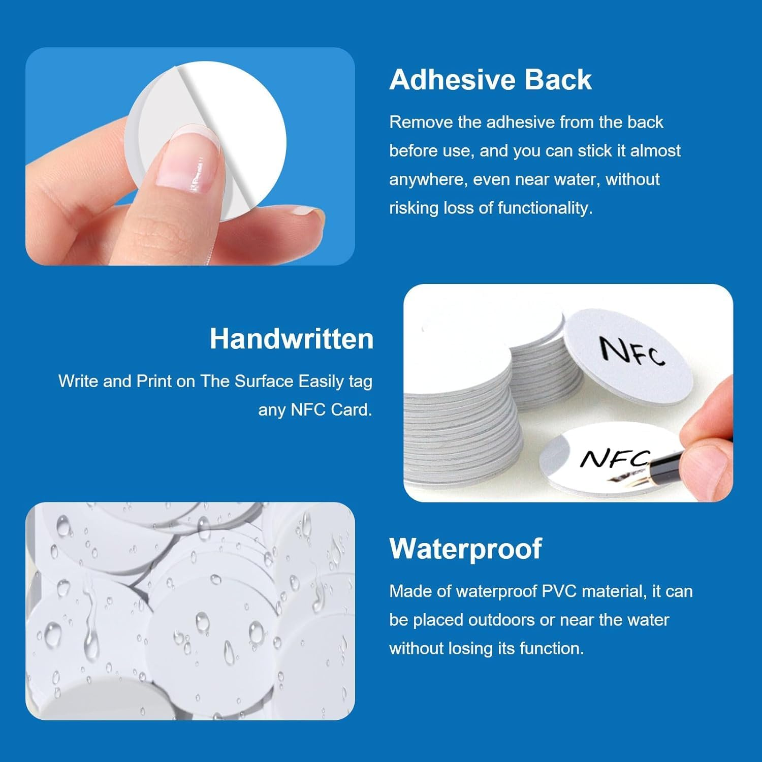 50 Pcs NFC Stickers Tags, NFC Cards with Adhesive Back, 25Mm round Rewritable NFC Cards, 504 Bytes Memory Compatible Tagmo NFC Enabled Mobile Phones