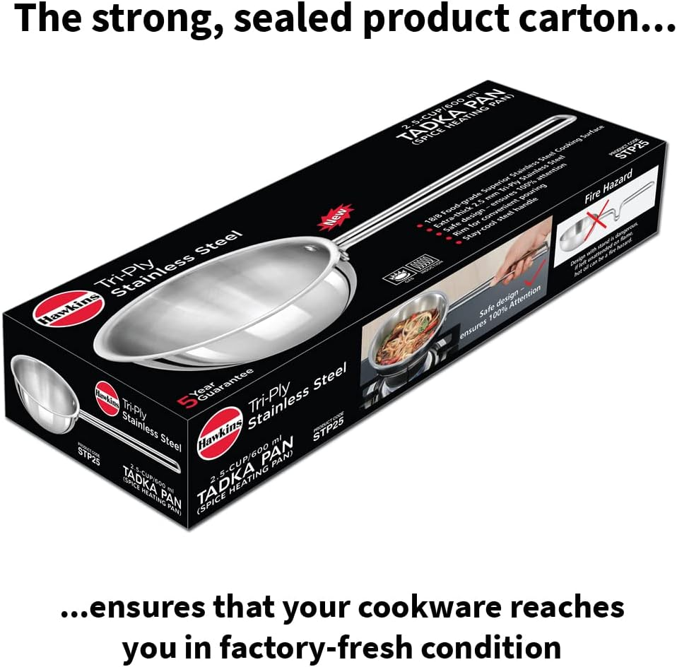 Hawkins 2.5 Cup Tadka Pan, 600Ml Triply Stainless Steel Pan, Silver (STP25) image number 6