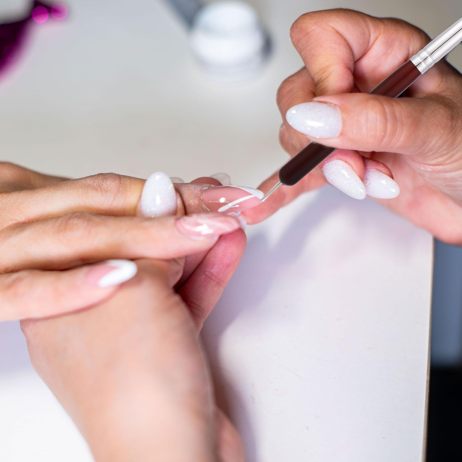 4Pcs French Nail Brush Set, Double-Headed French Tip Brush with Dotting Tool Size 10# 12# 14# 16# Wooden Handle Nail Art Design Pen for Professional Manicure Clean up Detailing Liner image number 3