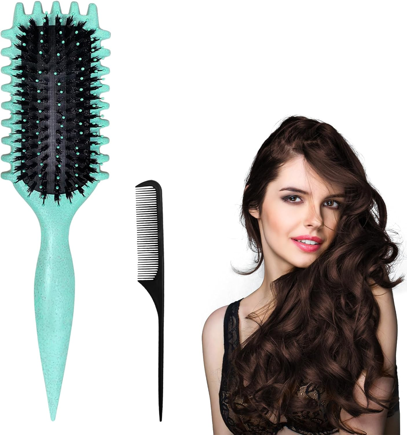 2 Pcs Curly Hair Brush, Bounce Curl Brush, Define Curl Brush, Boar Bristle Hair Brush Styling Brush, Used to Shape and Define Curly Hair (Green）