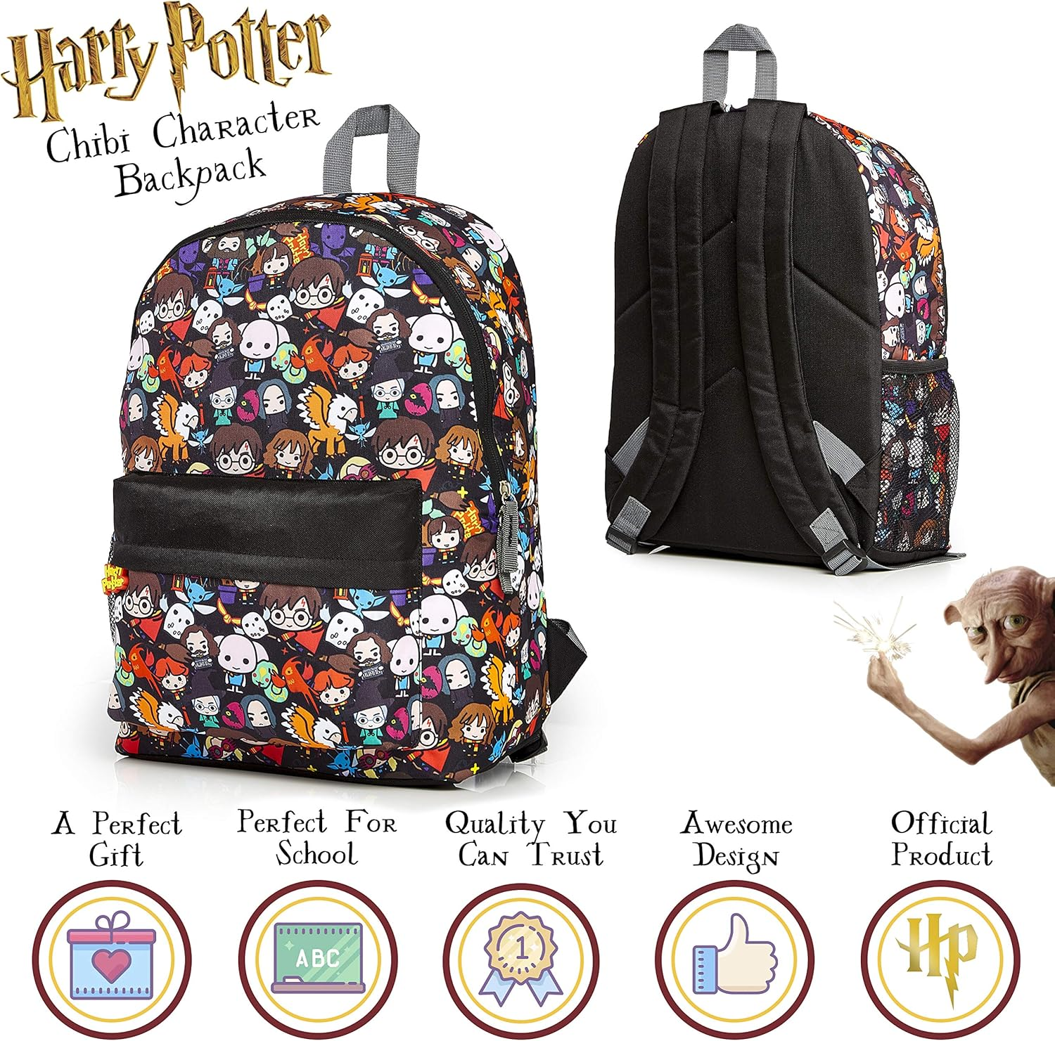 Harry Potter School Bag, Backpacks for Girls Boys with Chibi Character Print, School Supplies for Kids, Large Rucksack for School Travel, Gifts for Boys Girls Teenagers image number 6