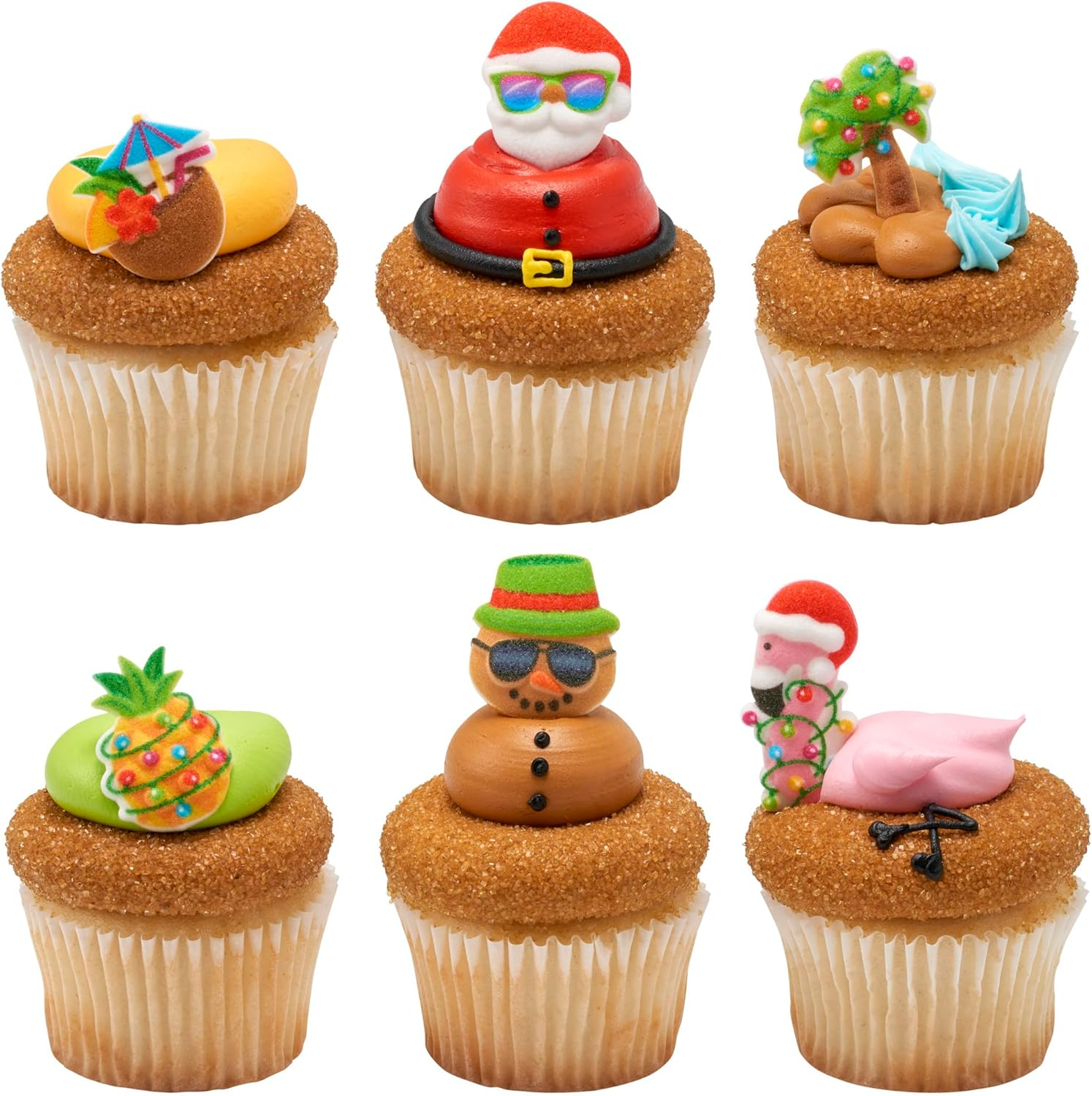 Sugar Dec-Ons&reg; Tropical Christmas Assortment Sugar Cake Decorations, Ready to Use Edible Cupcake Toppers, 108 Shaped Decorations