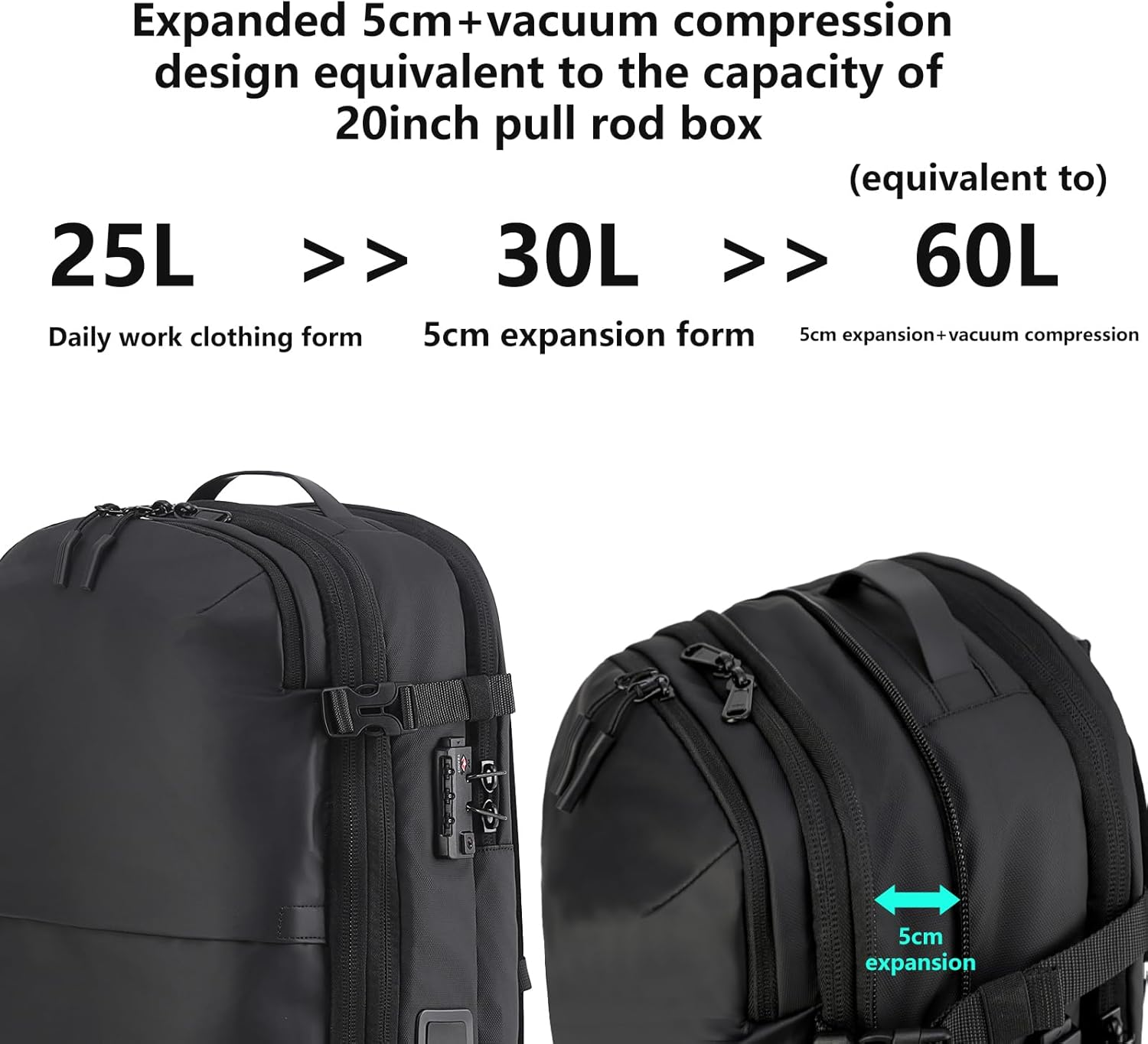 [LIGHTGO] Vacuum Compression Backpack with Built-In Pump | Water-Resistant | Smart Storage Organiser | Carry-On Travel Backpack for Men & Women image number 5