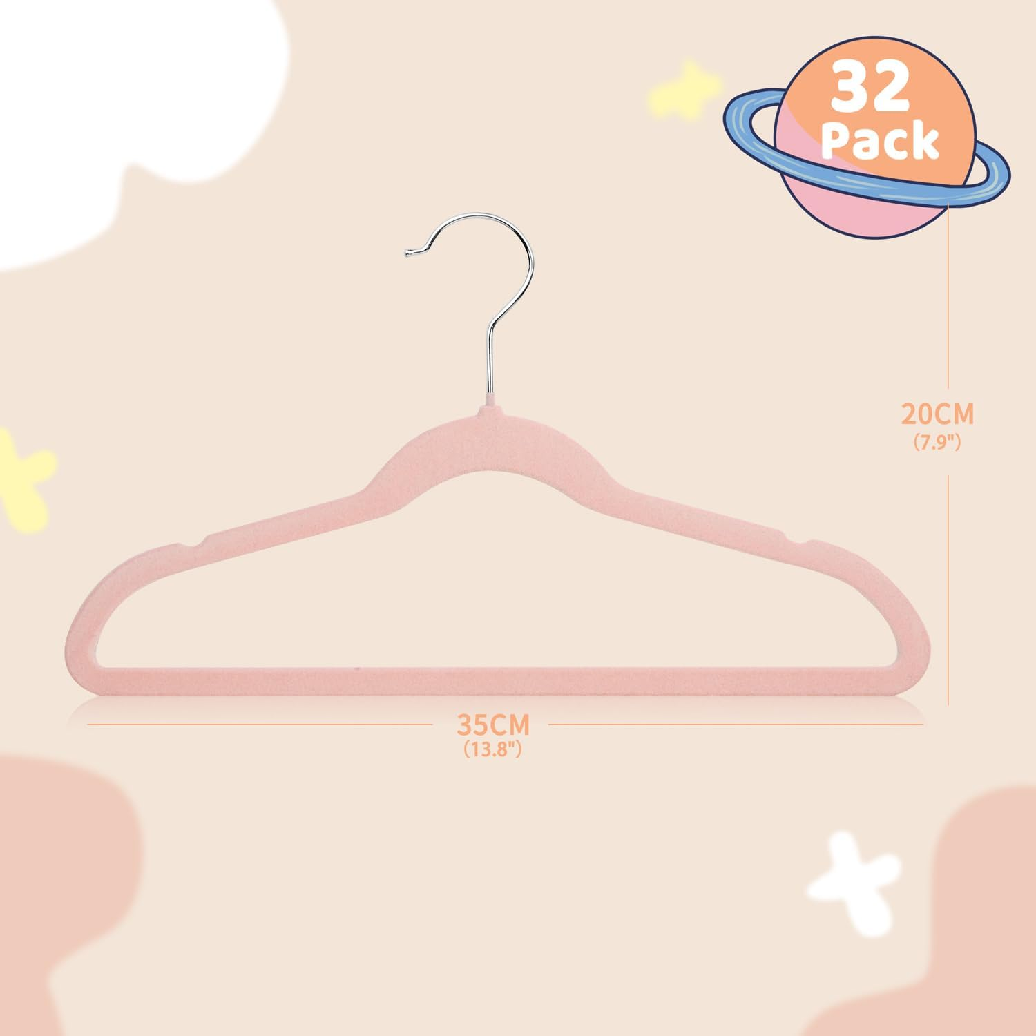 Children'S Velvet Non-Slip Hangers | 32 Pack Space Saving Felt Hangers for Kids and Teenager | Kids Clothing Hanger - Pink image number 4