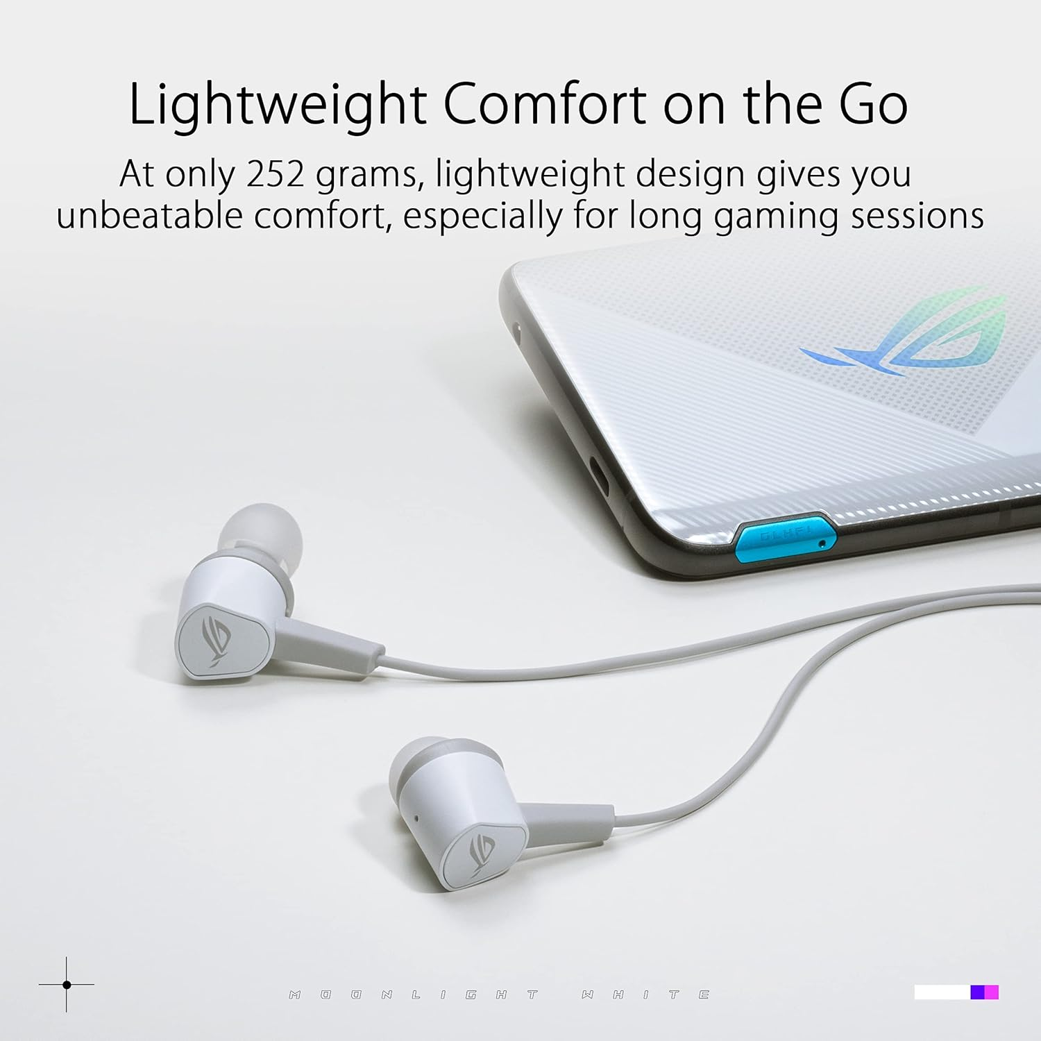 ASUS ROG Cetra II Core Moonlight White In-Ear Gaming Headphones (Liquid Silicone Rubber Drivers, 90&deg; Cable Connector, Hi-Res Audio, 3.5 Mm, for PC, Mac, PS4, PS5, Xbox One, Switch and Mobile Devices) image number 5