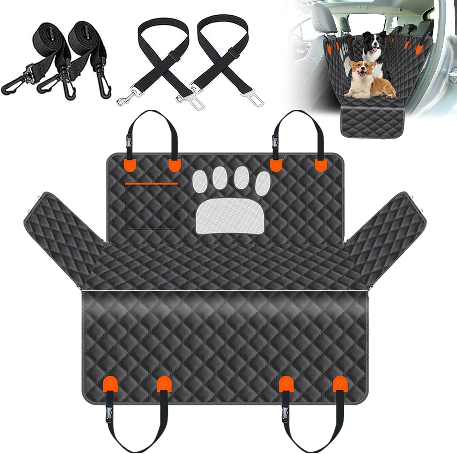 Dog Car Seat Cover-Dog Hammock for Back Seat Pet Seat Cover with Mesh Window Back Seat Extender for Dogs Waterproof Cargo Cover Pet Trunk Mat Large Pet Car Mats for Suv/Trucks/Cars image number 5