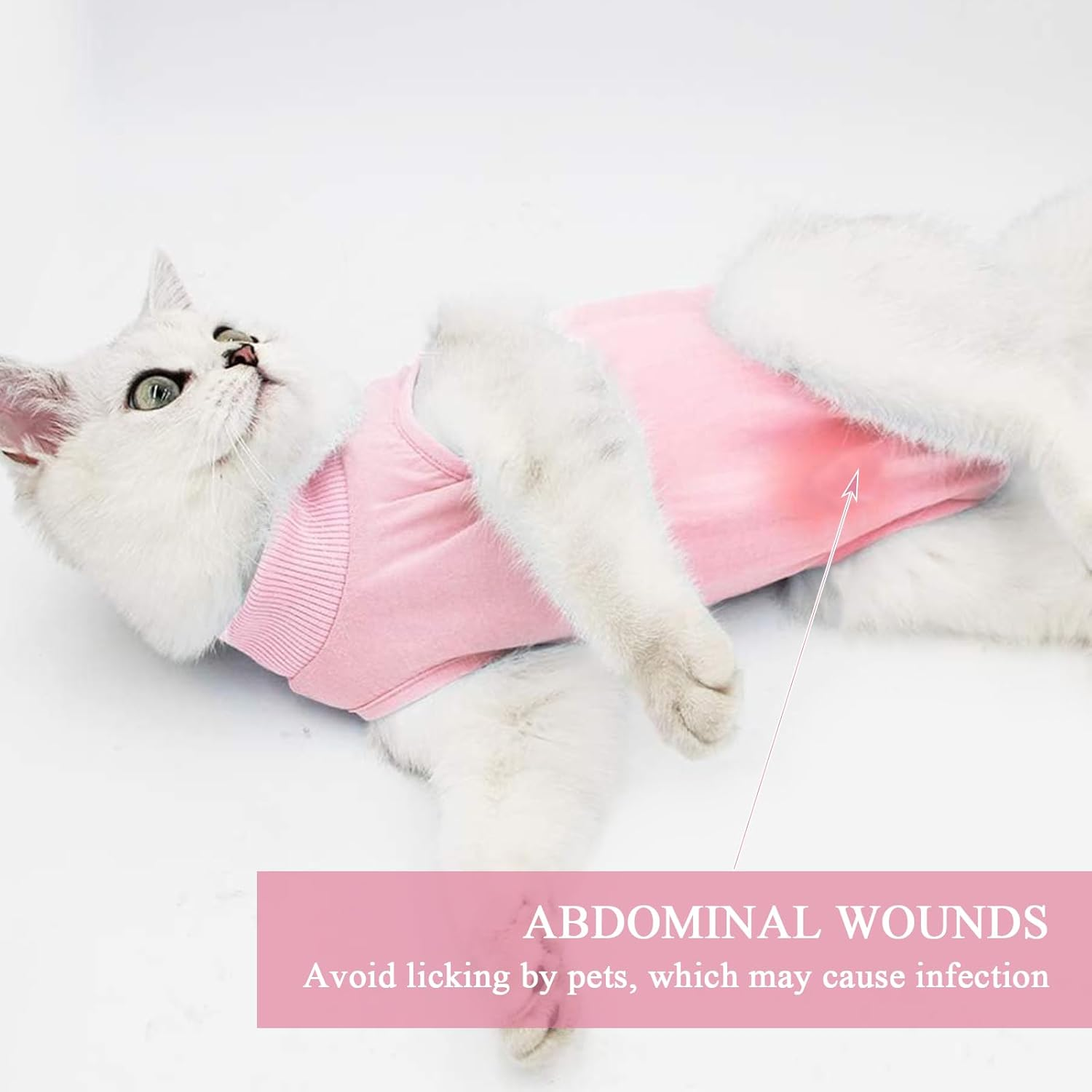 Recovery Suit for Cats Pets Protection Clothing Weaning Leak Protection Suit Recovery Suit E-Collar Alternative Cat Abdominal Wounds Prevent Licking for Cats Dogs (M, Pink) image number 6
