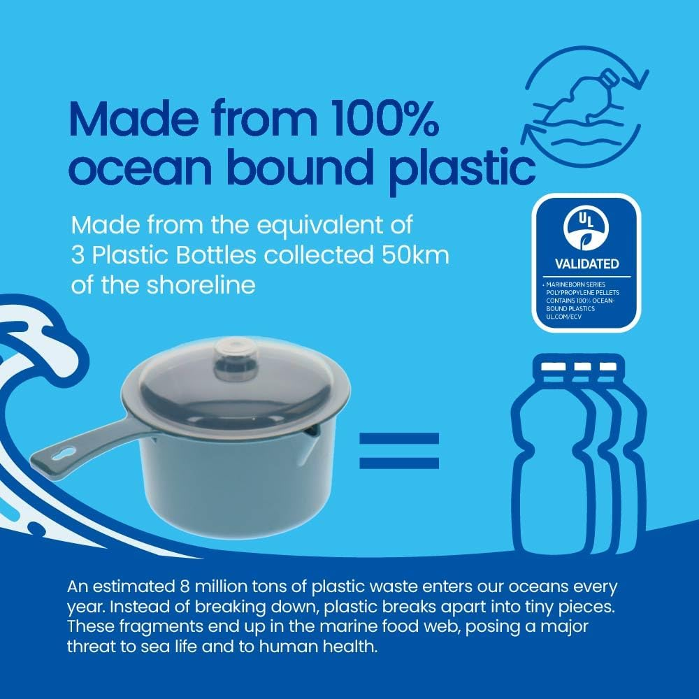 White Magic Ocean Bound Recycled Plastic Microwave Saucepan with Lid &ndash; 600Ml Capacity, Dishwasher & Freezer Safe, Bpa-Free, Microwave Safe, Splash-Proof Lid &ndash; Ideal for Soups, Stews & Leftovers image number 6