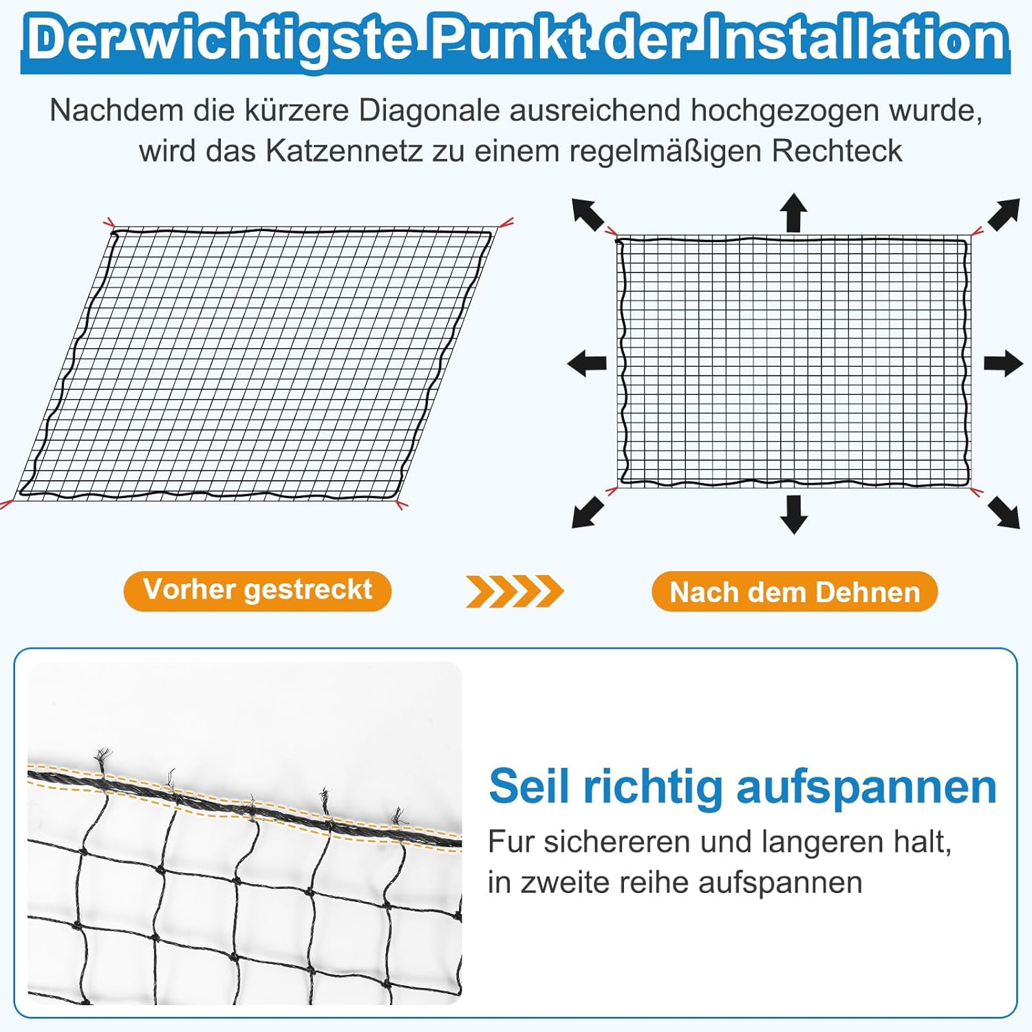 Aystkniet Cat Net for Balcony, 5 X 5 M Cat Net, Wire Reinforced with Mounting Rope, Nails, Cable Ties, Bite and Tear-Resistant Balcony Net, Uv-Resistant Cat Protection Net for Windows, Patio, Door image number 6