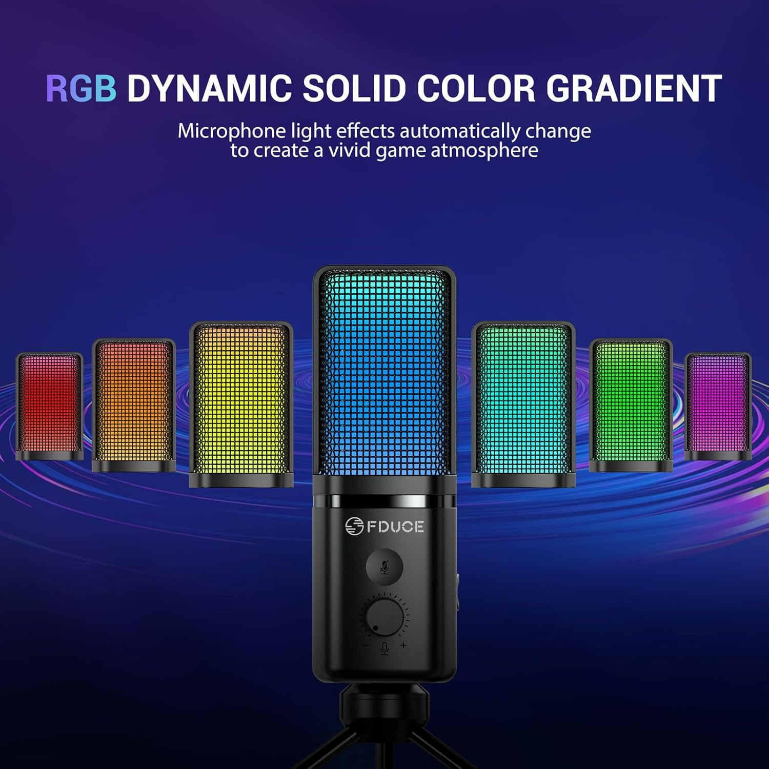 FDUCE M160 Gaming USB Microphone,Rgb Condenser Microphone with Tripod,Volume Adjustment and Mute Button Function,Compatible with Pc,Laptop,For Gaming,Podcasting,Streaming,Youtube